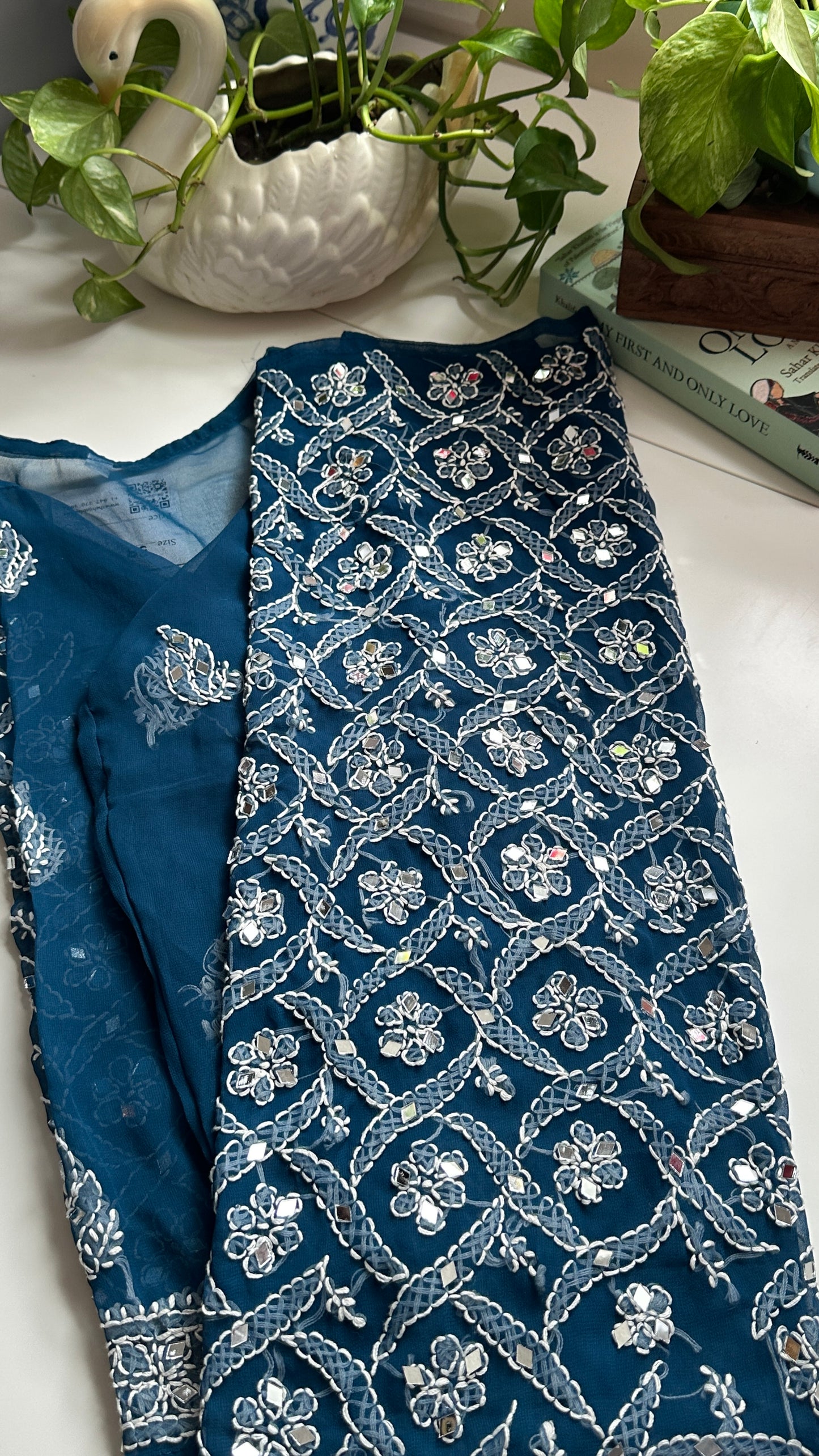 Teal Blue - Georgette Mirror Kurta