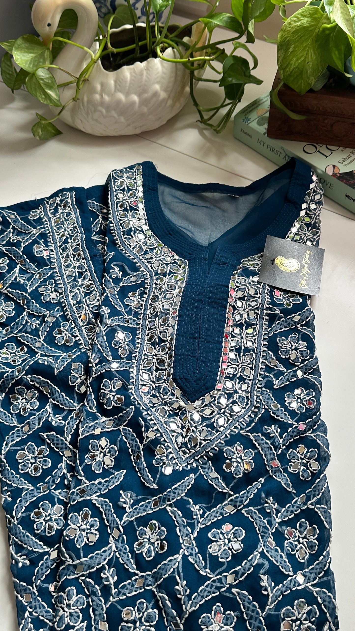 Teal Blue - Georgette Mirror Kurta