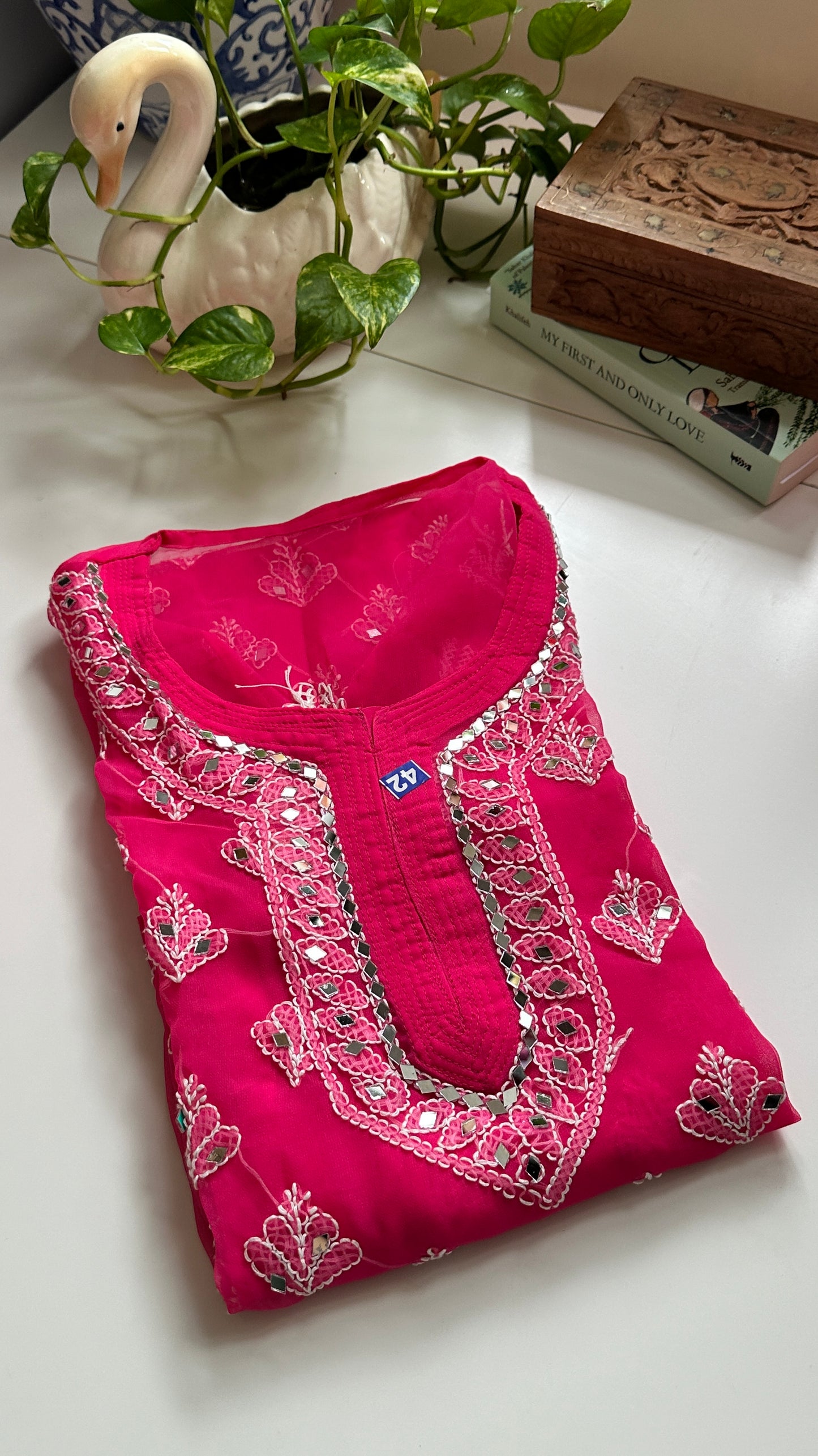 Dark Pink - Georgette Mirror Kurta