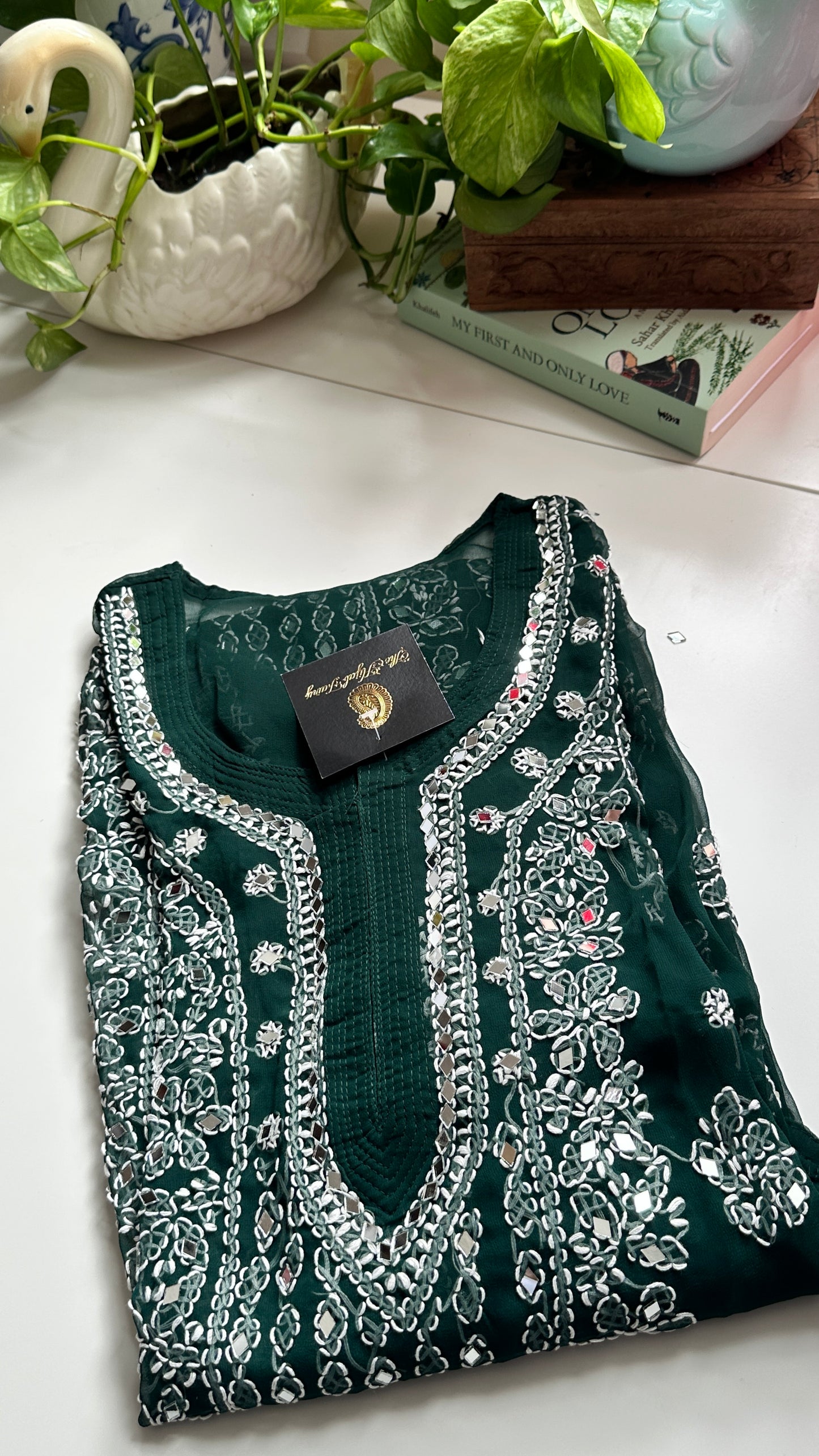 Dark Green - Georgette Mirror Kurta