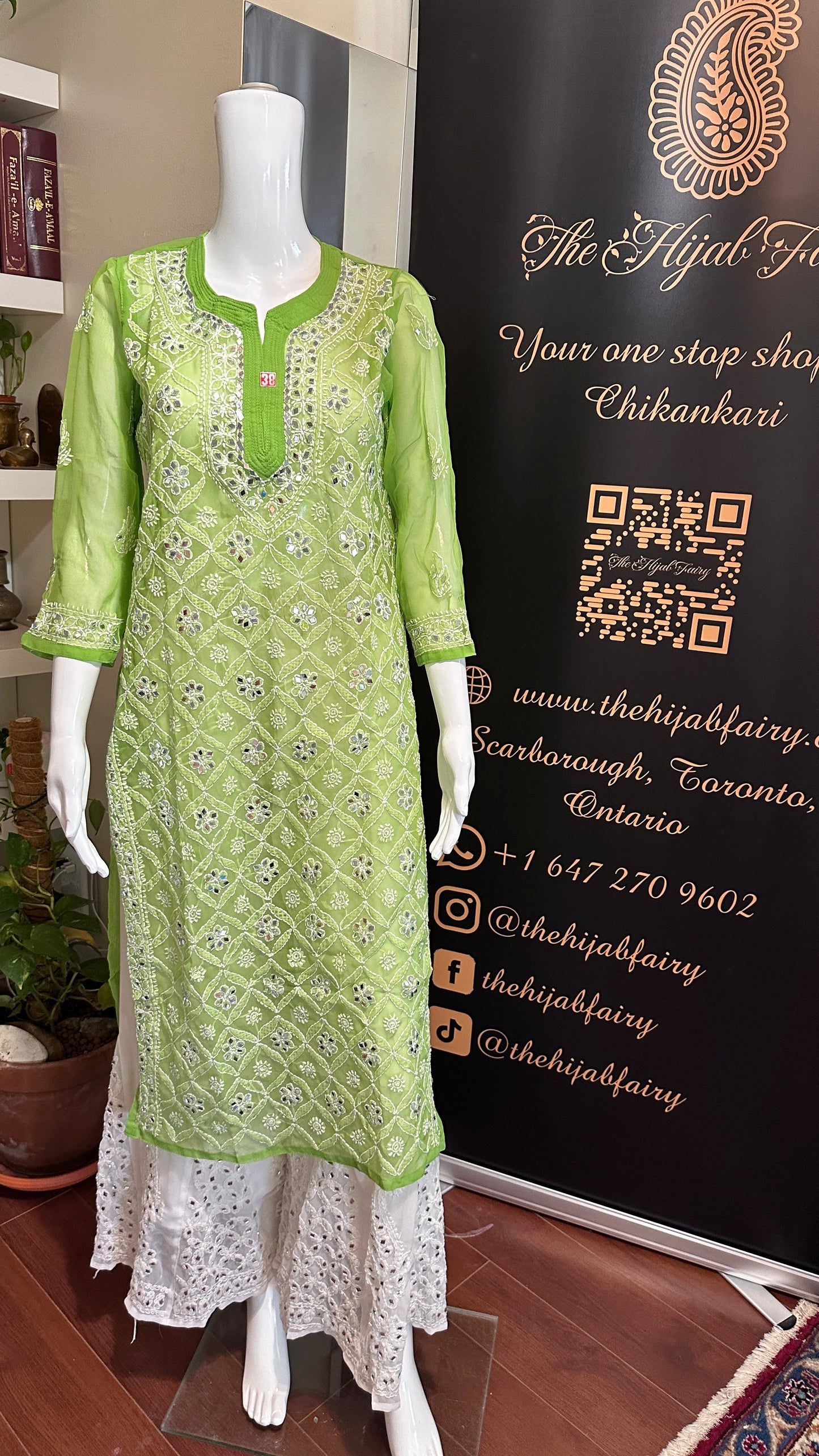Basil Green - Georgette Mirror Kurta
