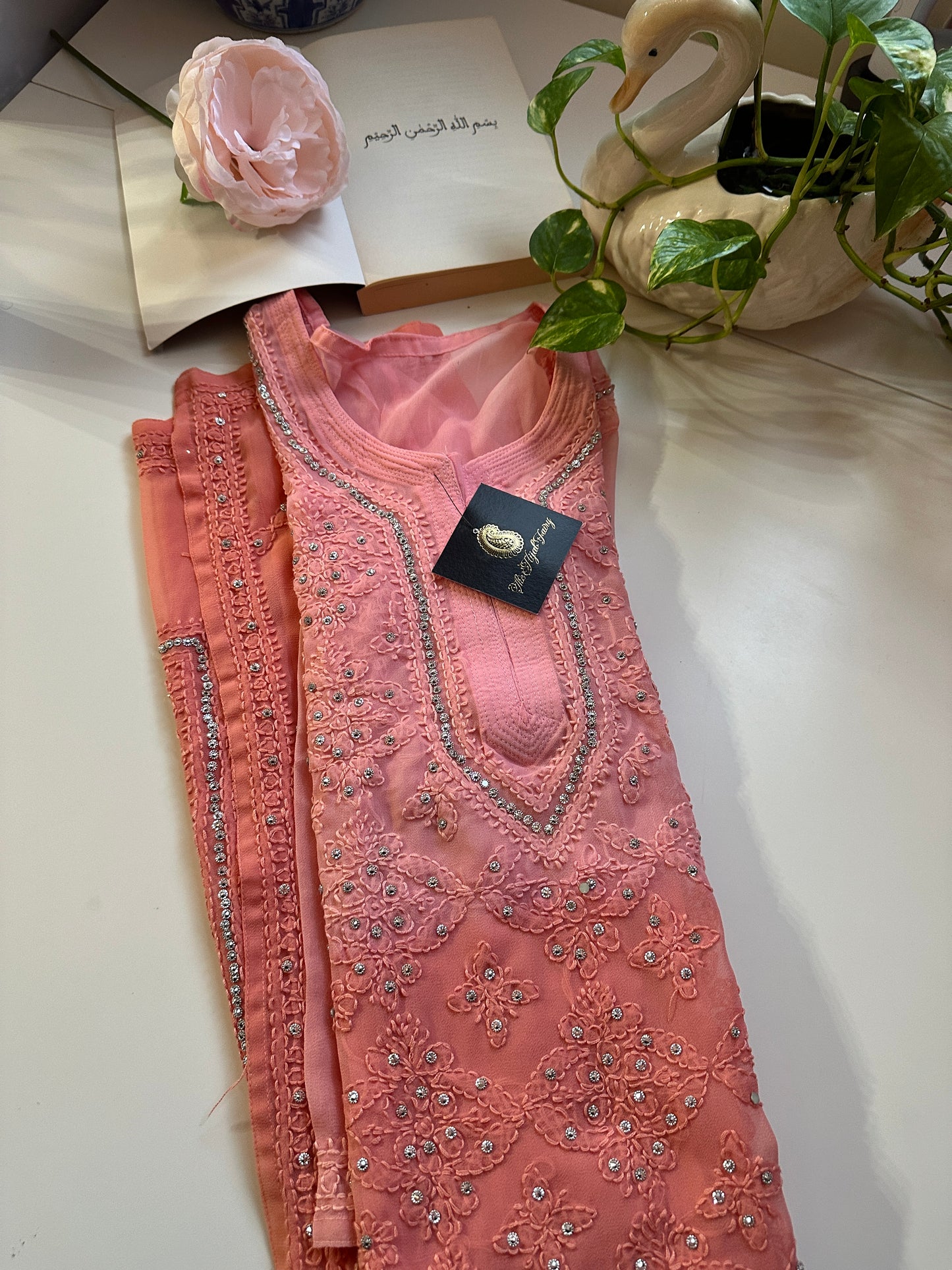 Peach Ombre - Georgette Stone Kurta