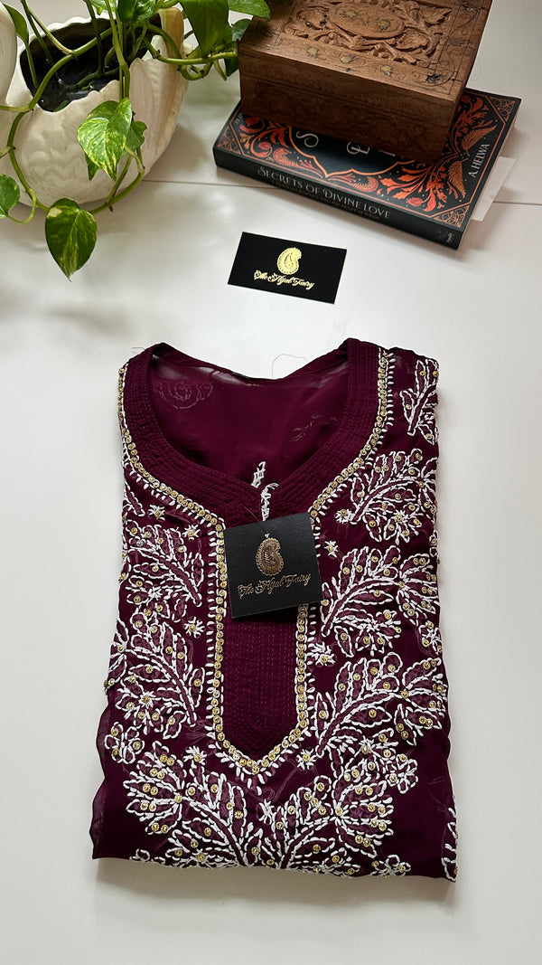 Georgette Stone Kurta- Wine