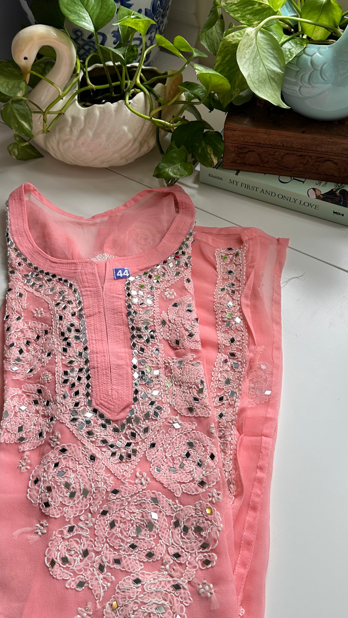 Peach Pink- Georgette Mirror Kurta