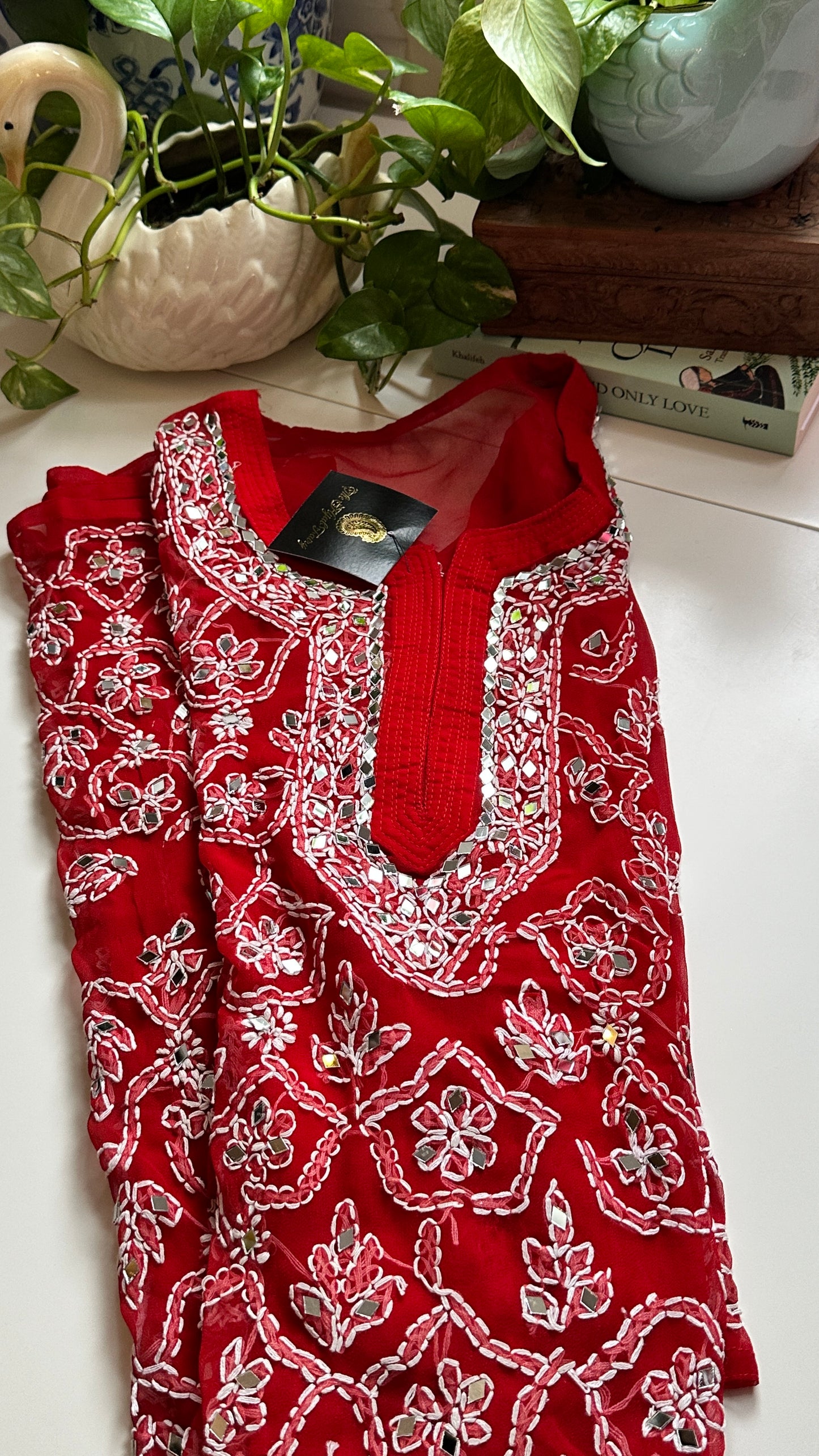Red - Georgette Mirror Kurta