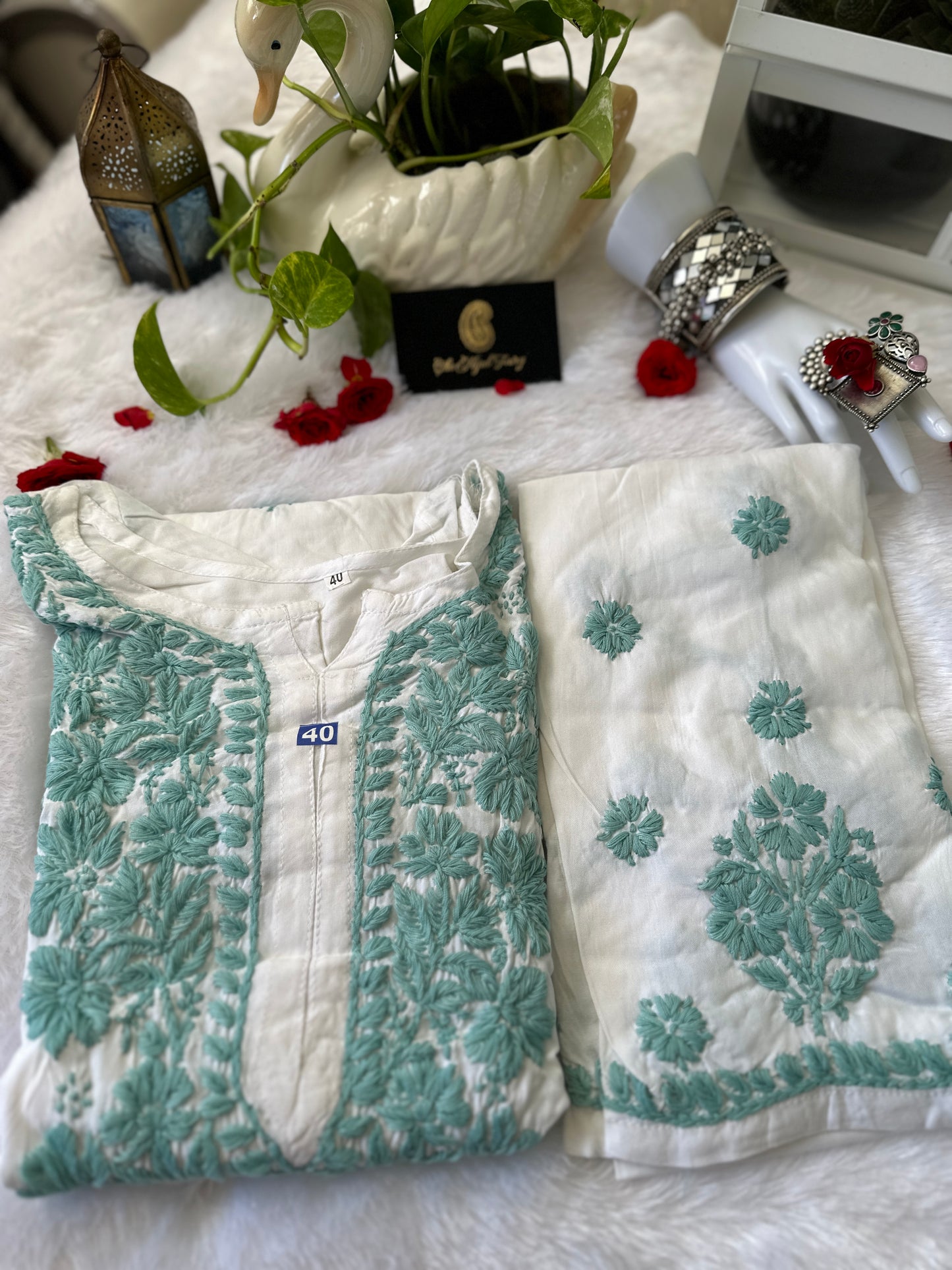 Light Ferozi Chikankari Modal 2-Piece Set – The Hijab Fairy (2 of 6)