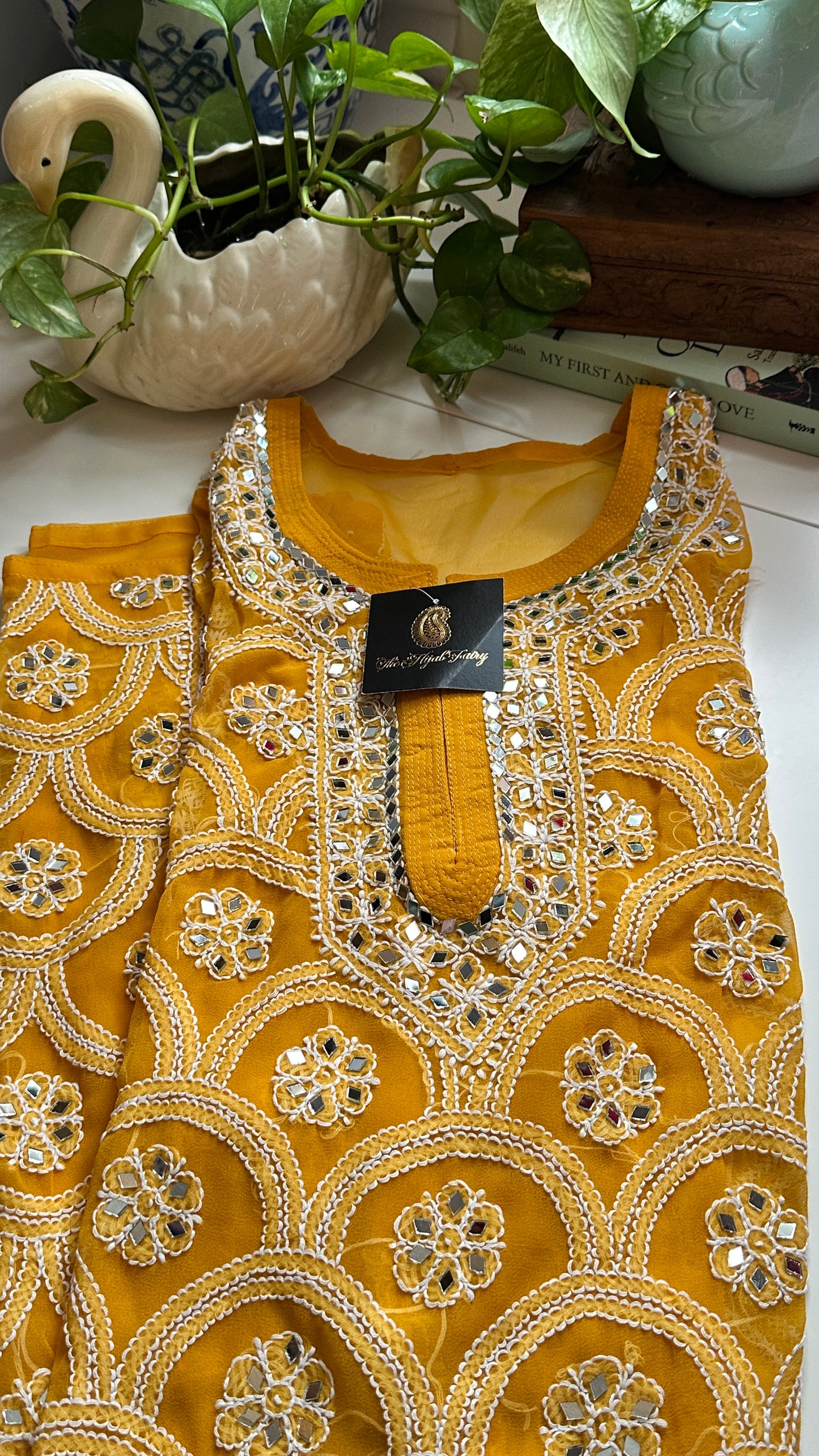 Mustard - Georgette Mirror Kurta