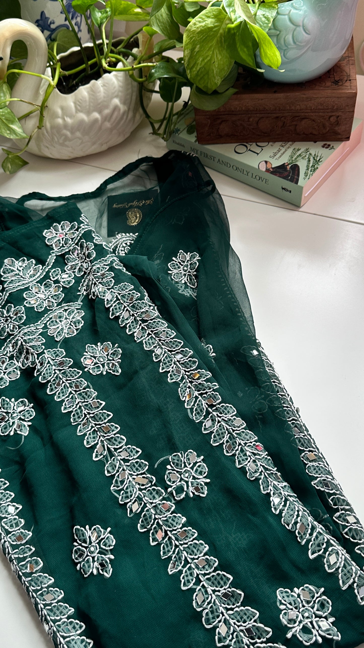 Dark Green - Georgette Mirror Kurta