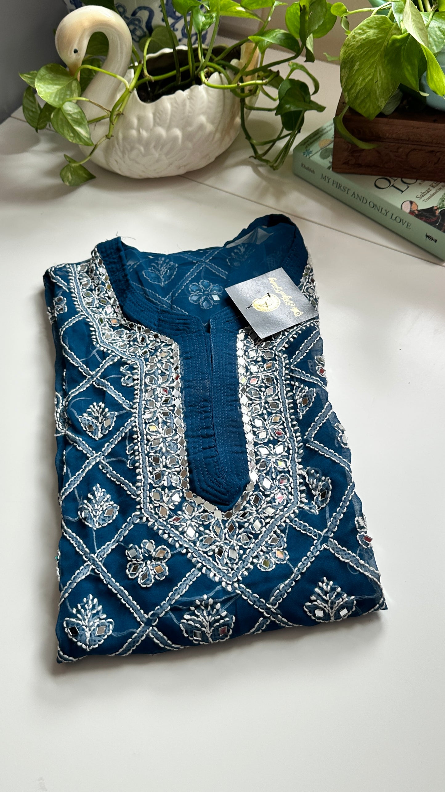 Teal Blue - Georgette Mirror Kurta