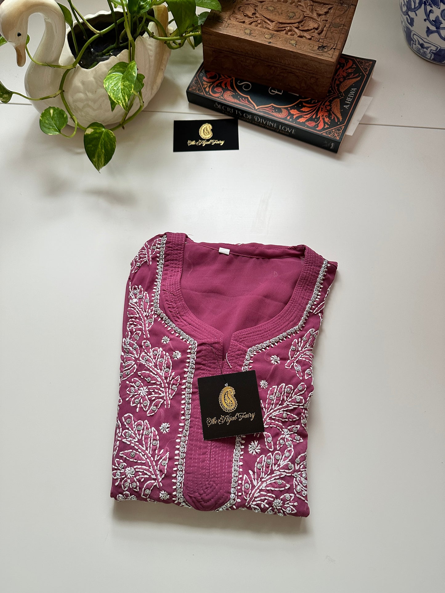 Georgette Stone Kurta- Mulberry