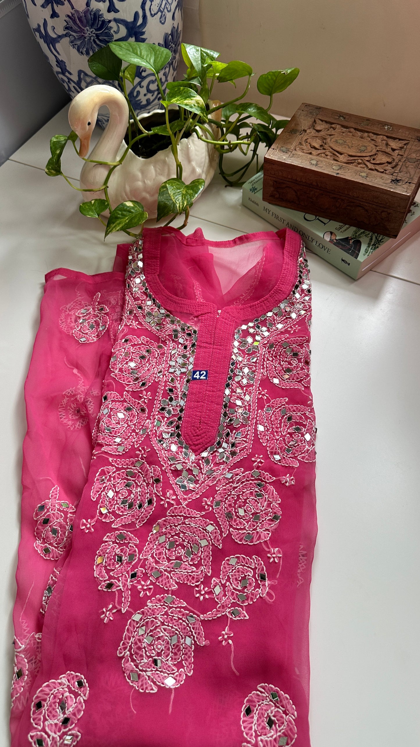 Dark Pink - Georgette Mirror Kurta