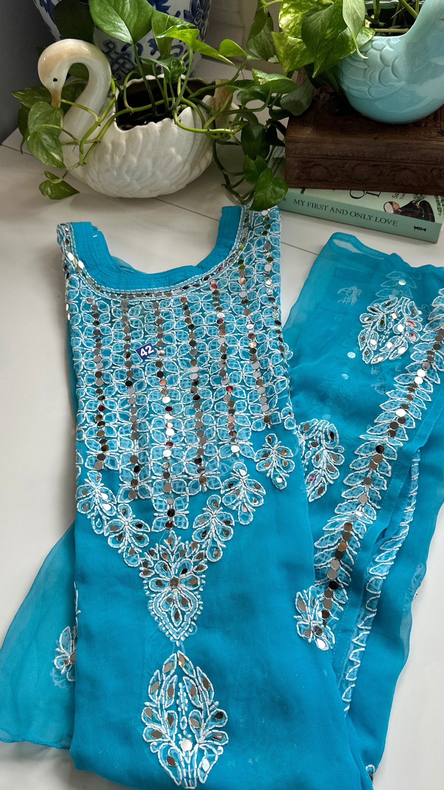 Light Blue - Georgette Mirror Kurta