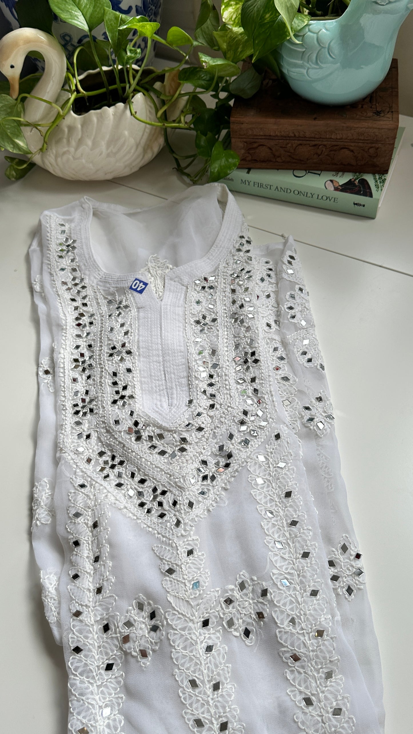 White - Georgette Mirror Kurta