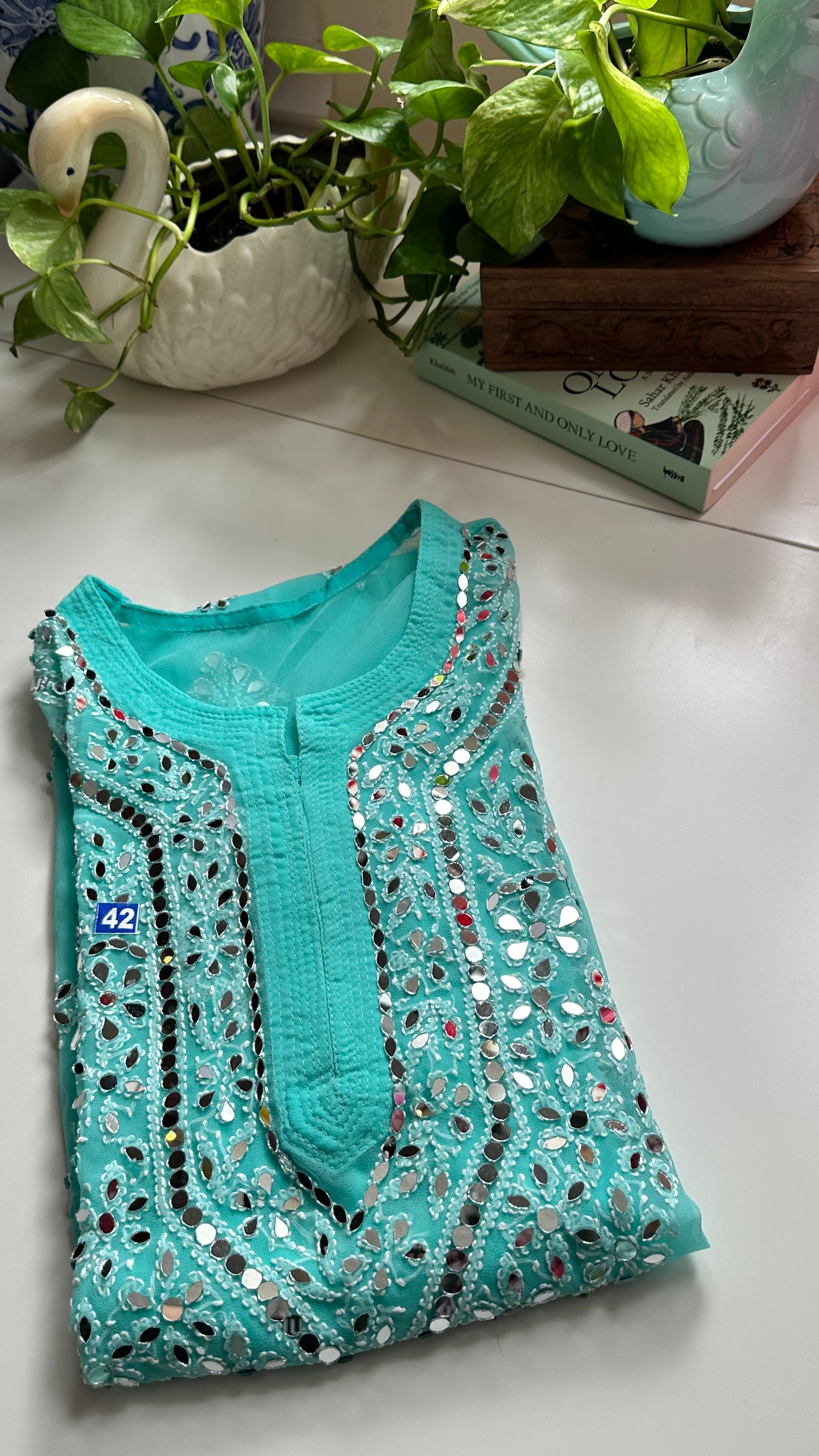Firozi Blue - Georgette Mirror Kurta