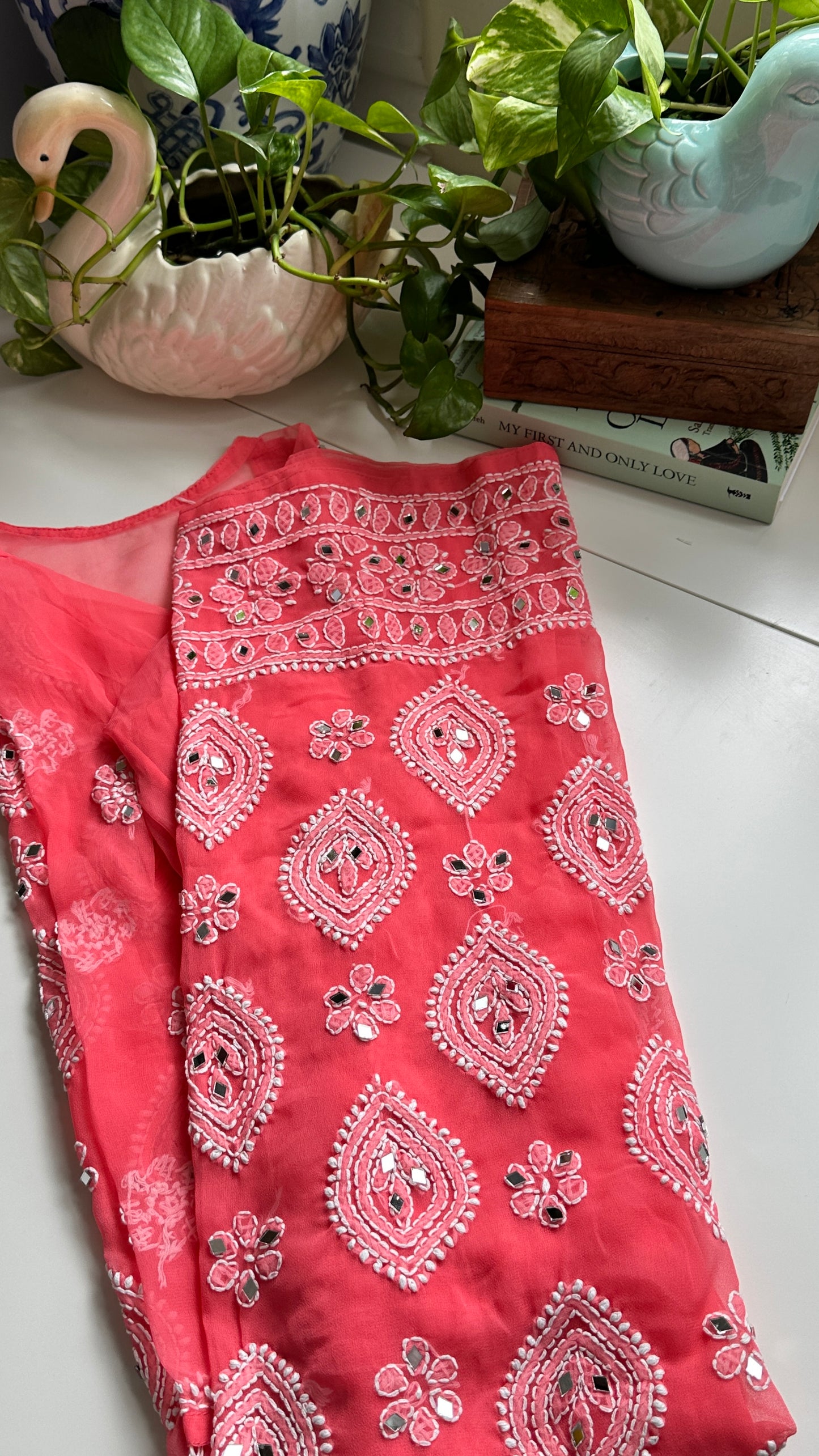 Salmon Pink- Georgette Mirror Kurta