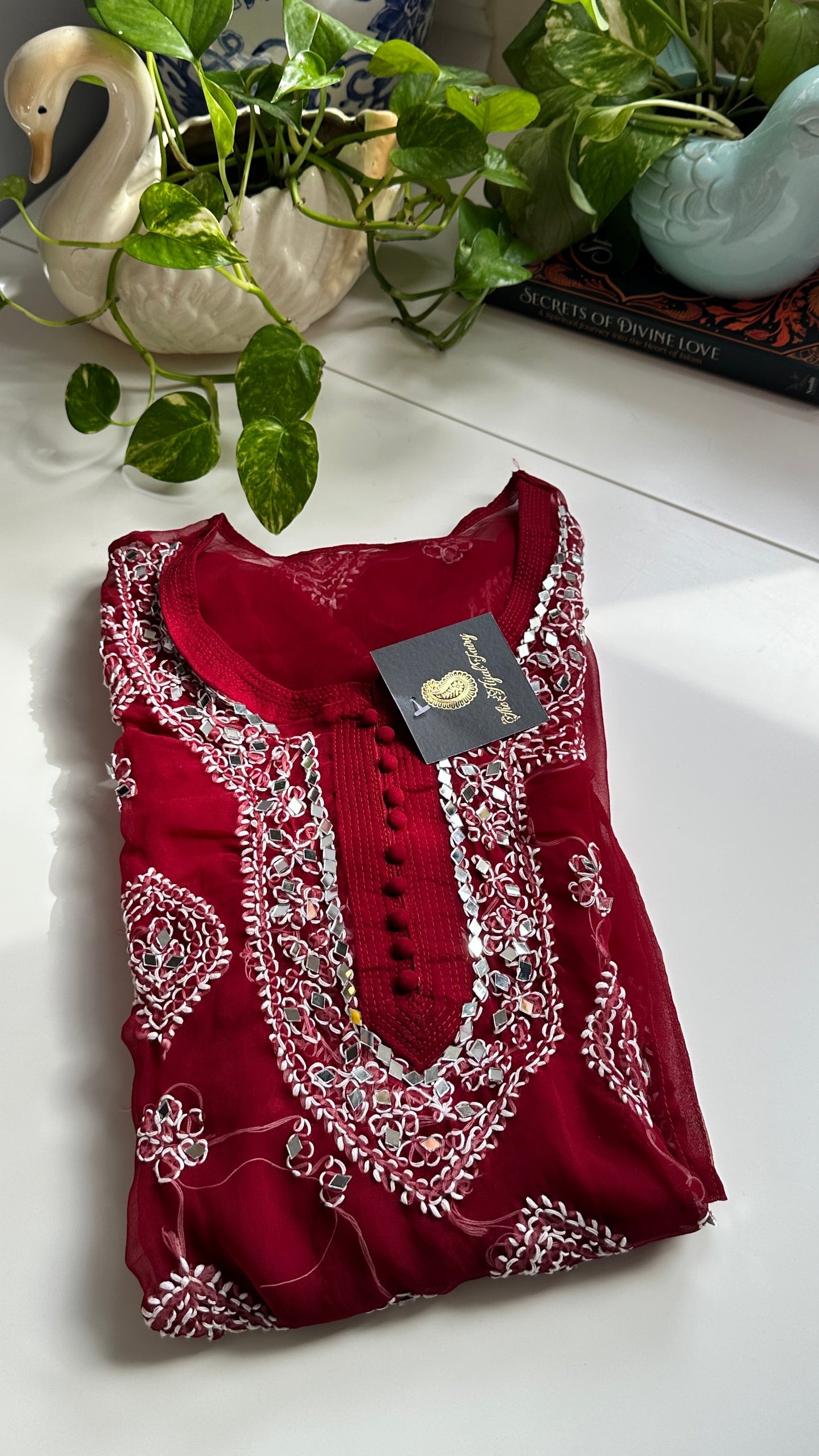 Maroon - Georgette Mirror Kurta