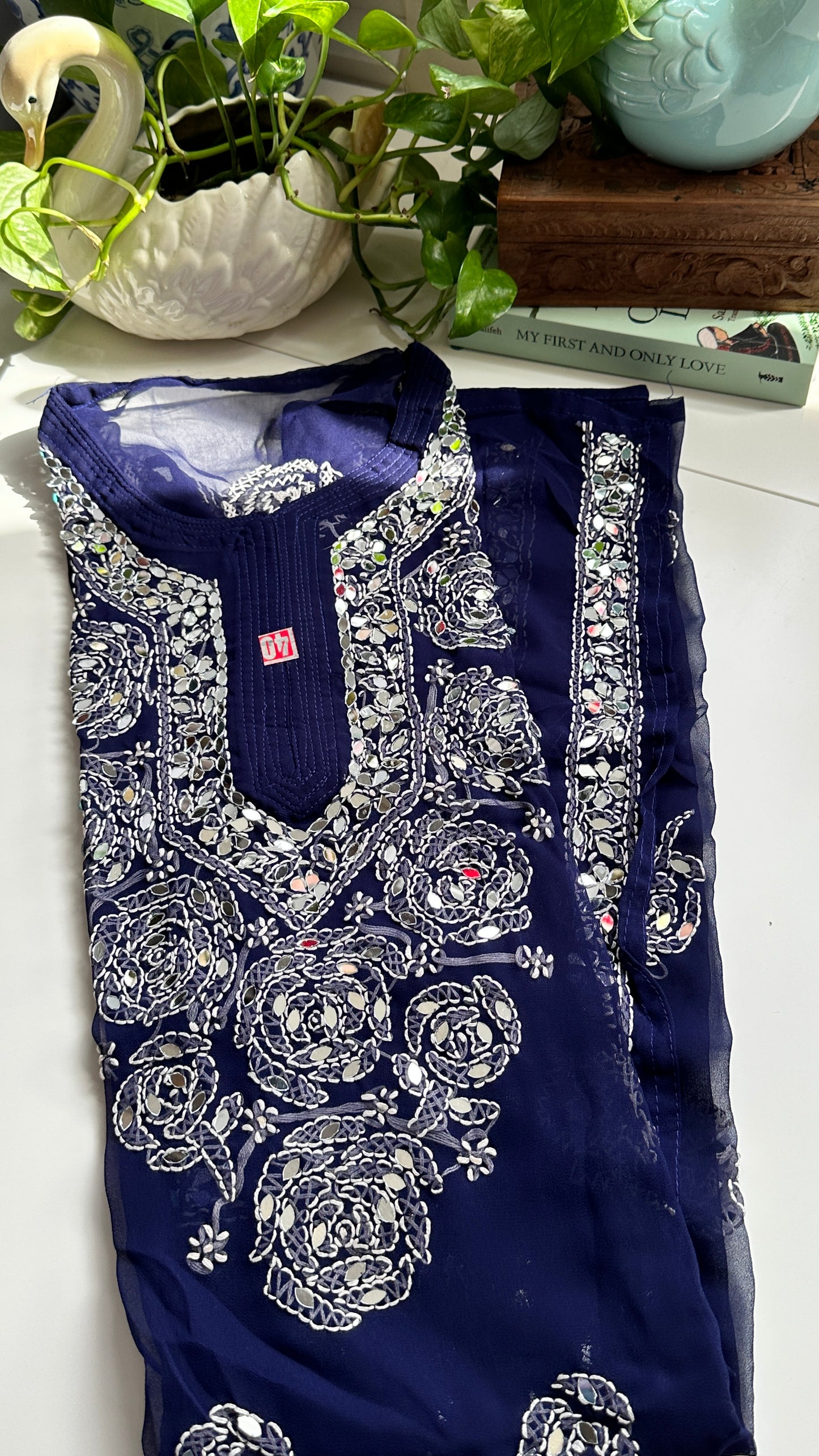 Dark Blue - Georgette Mirror Kurta