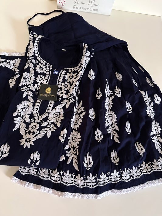 Navy Blue - Modal Gharara Set