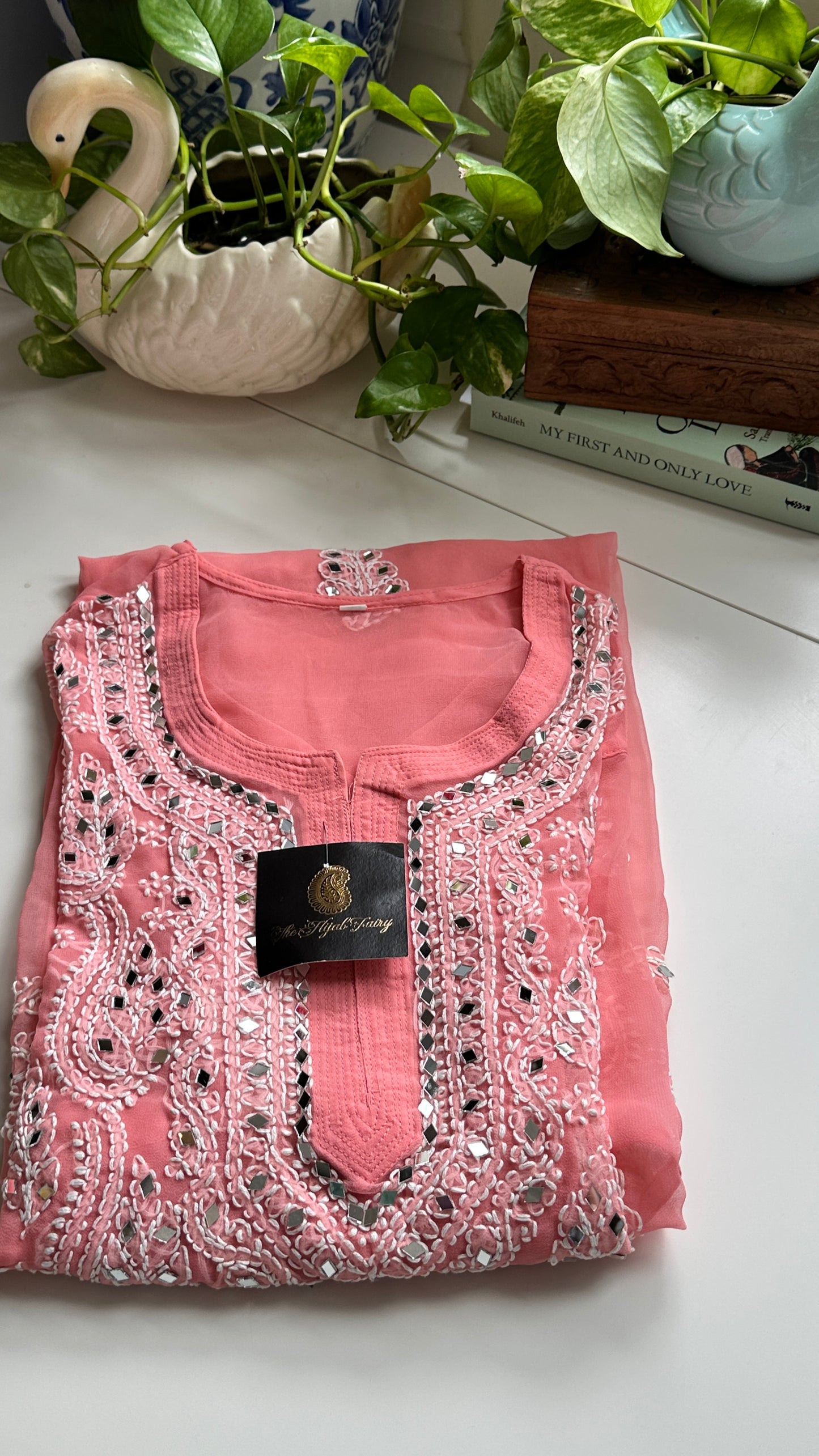 Peach Pink- Georgette Mirror Kurta
