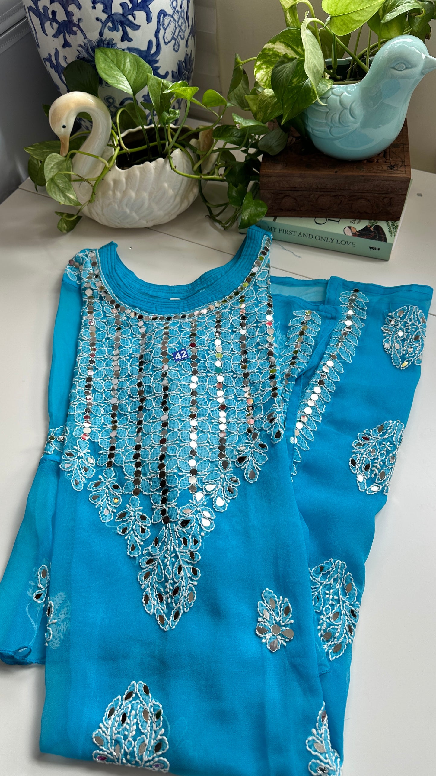 Sky Blue - Georgette Mirror Kurta