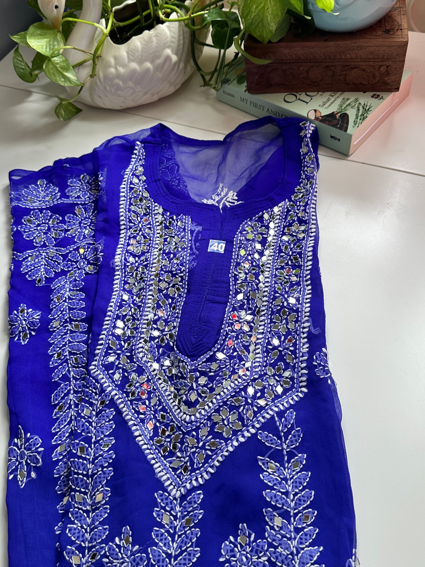 Navy Blue - Georgette Mirror Kurta