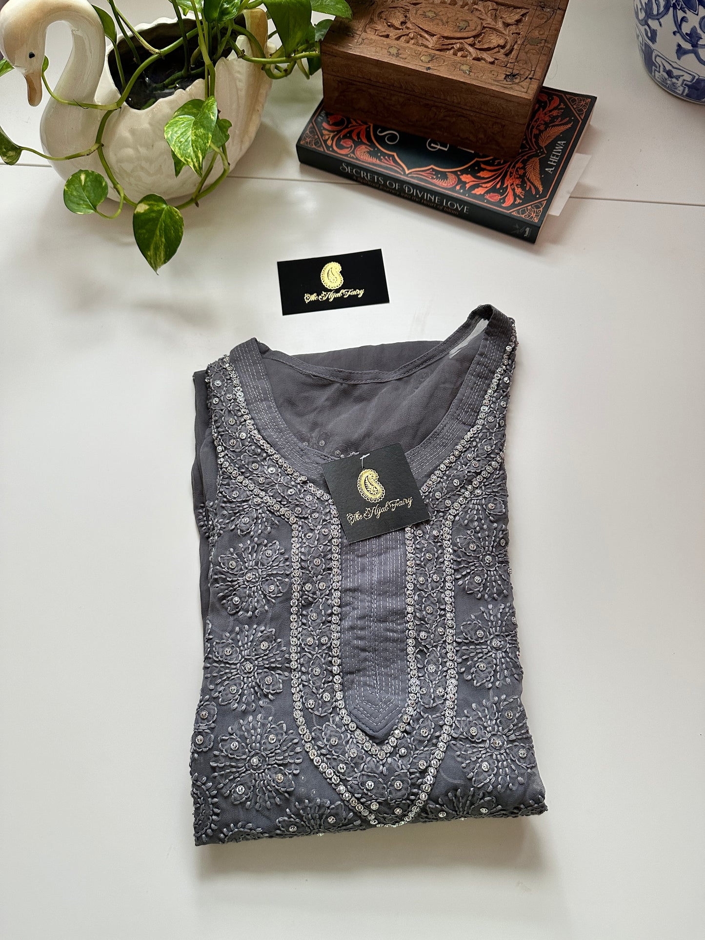 Georgette Stone Kurta- Dark Grey