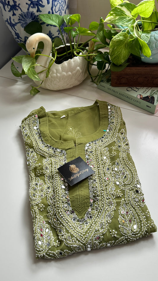 Olive Green - Georgette Mirror Kurta
