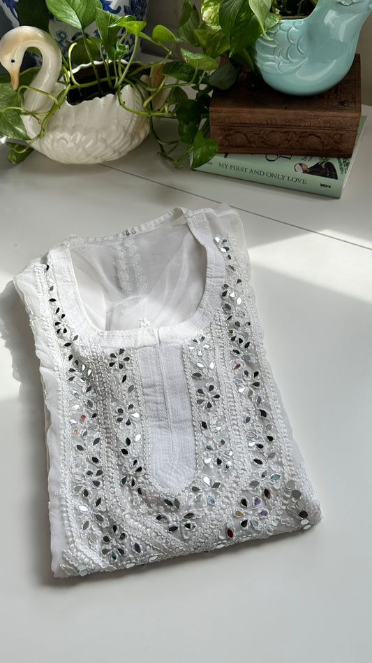 White  - Georgette Mirror Kurta