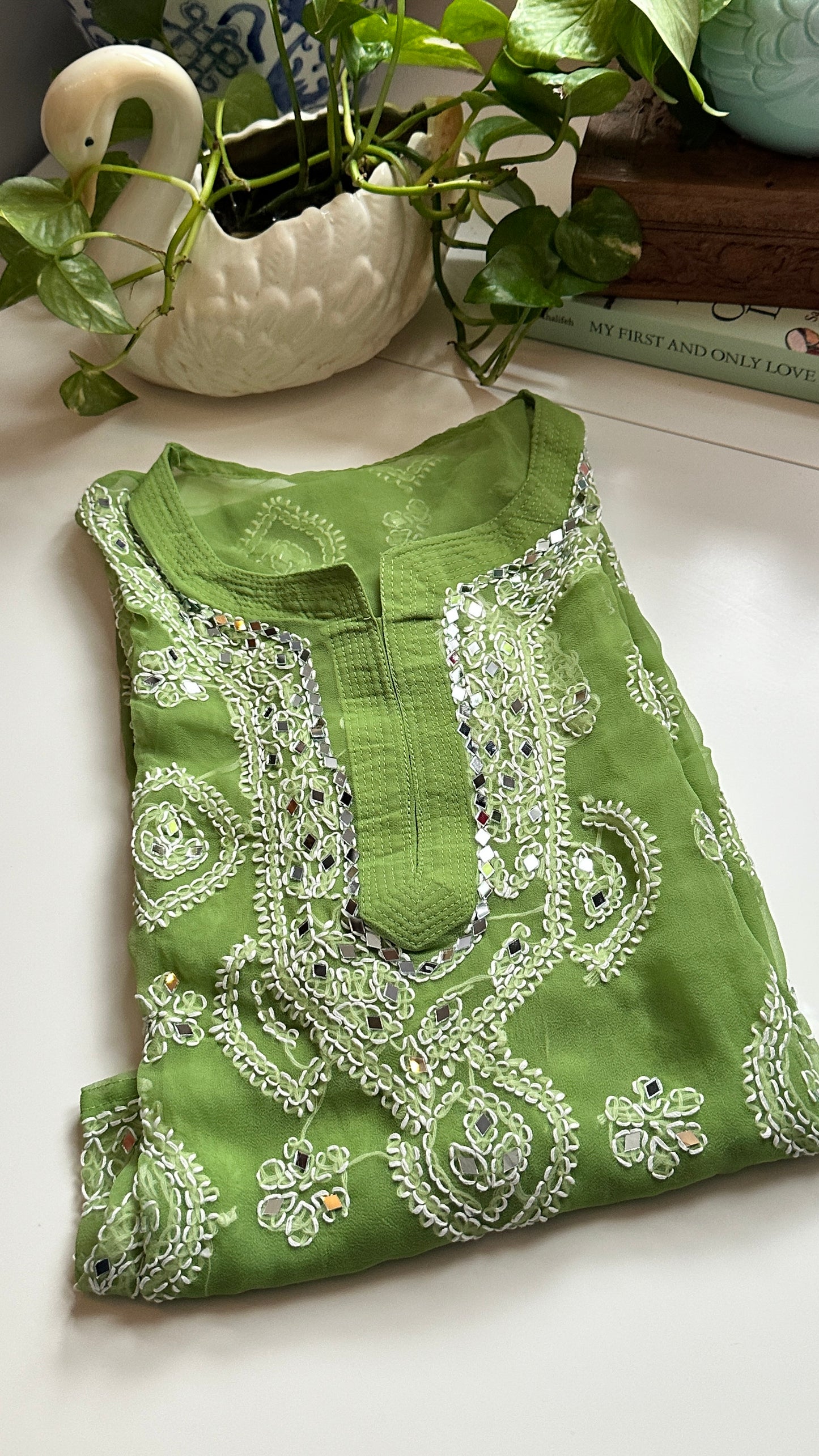 Basil Green - Georgette Mirror Kurta