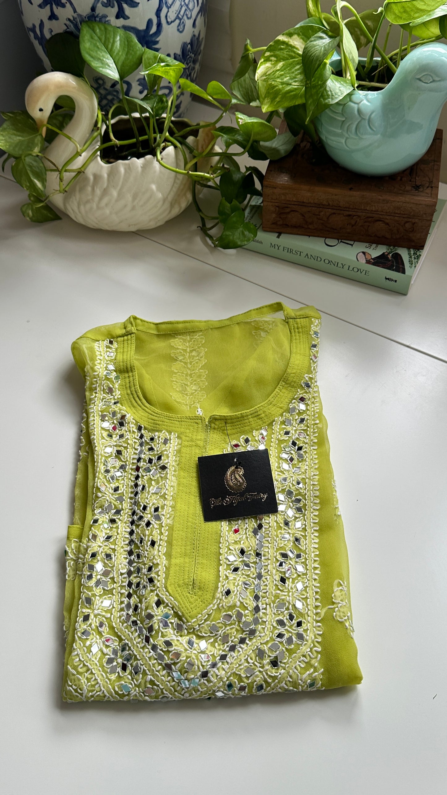 Parrot Green - Georgette Mirror Kurta