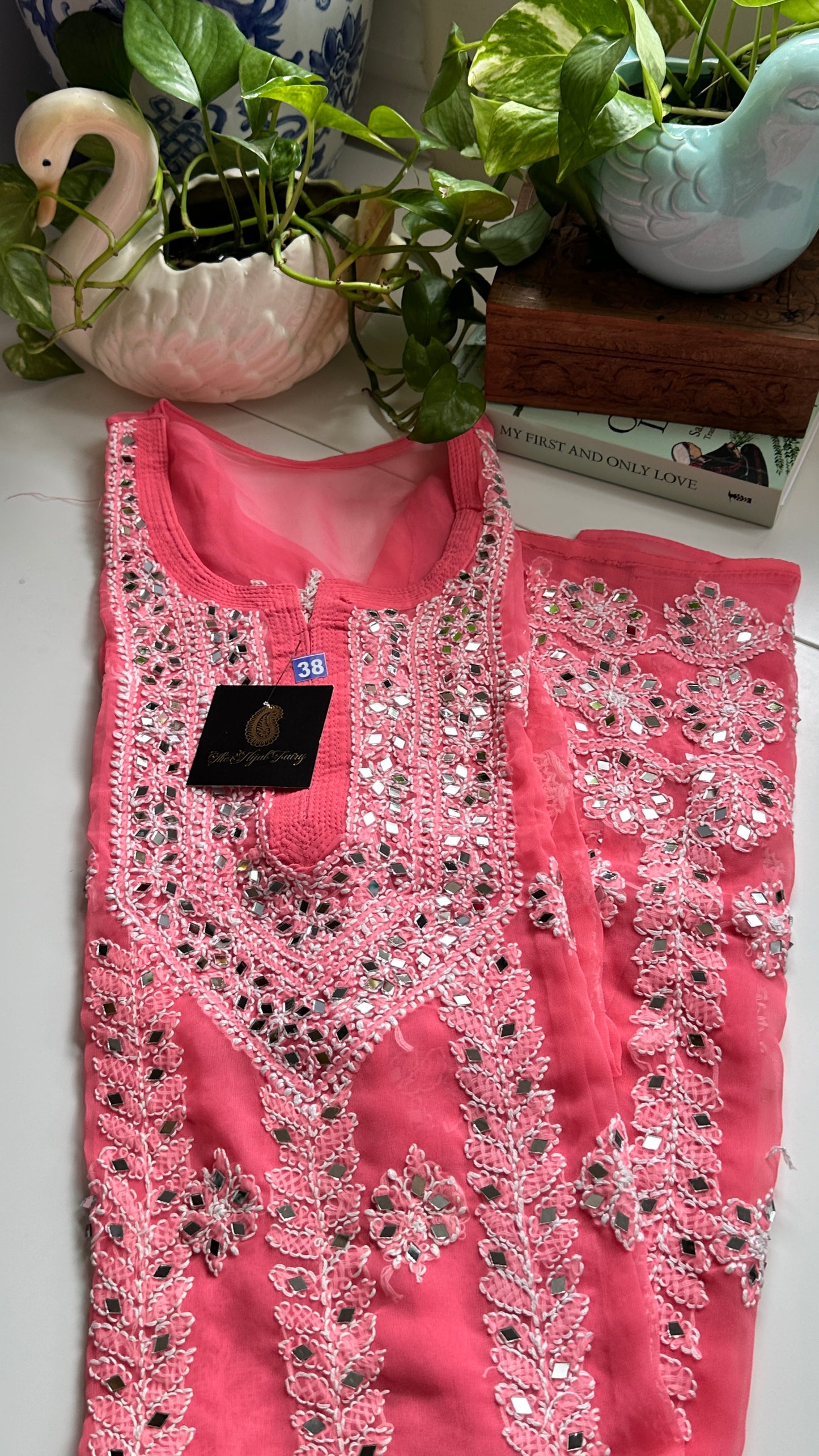 Salmon Pink- Georgette Mirror Kurta