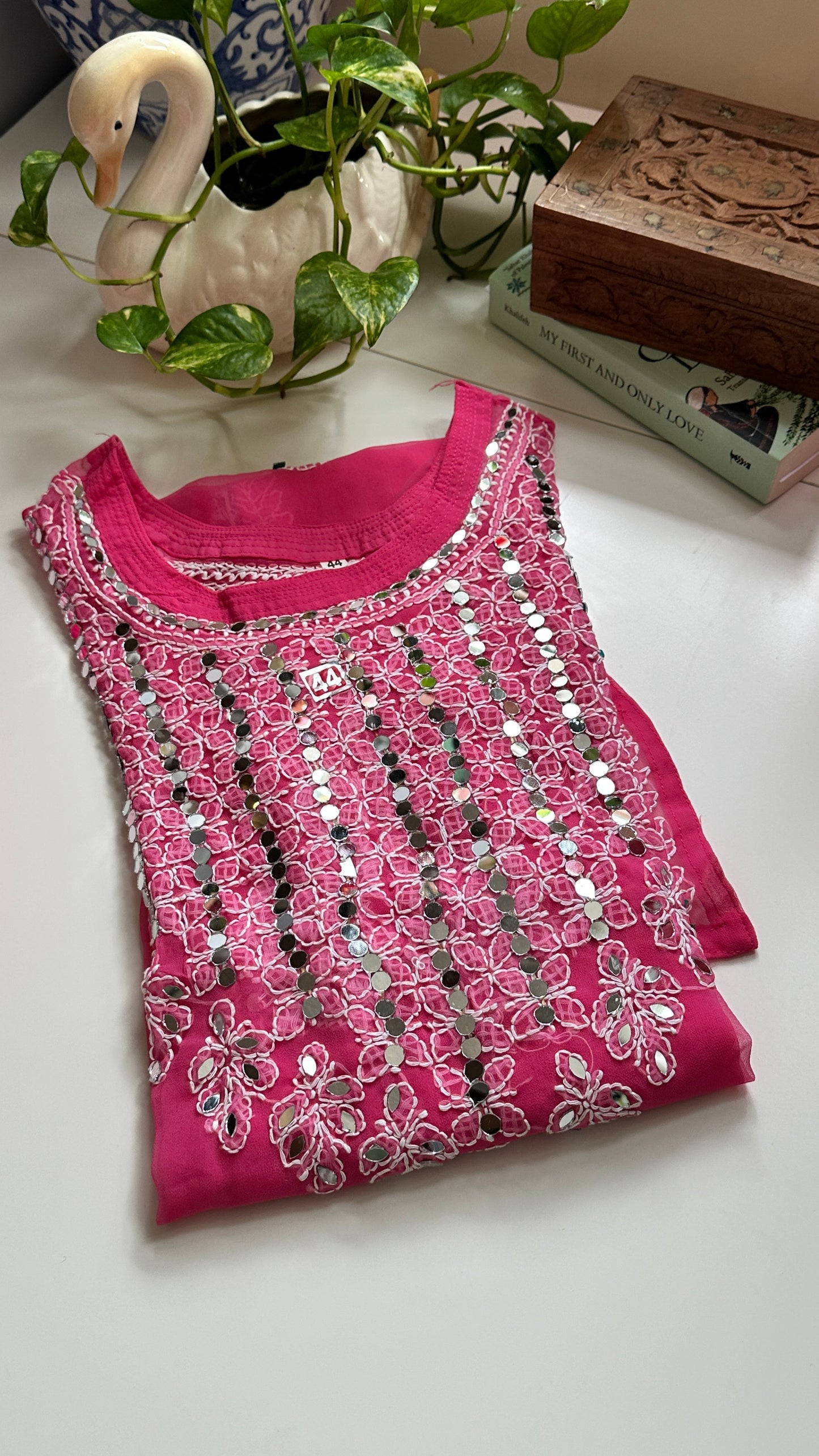 Dark Pink - Georgette Mirror Kurta