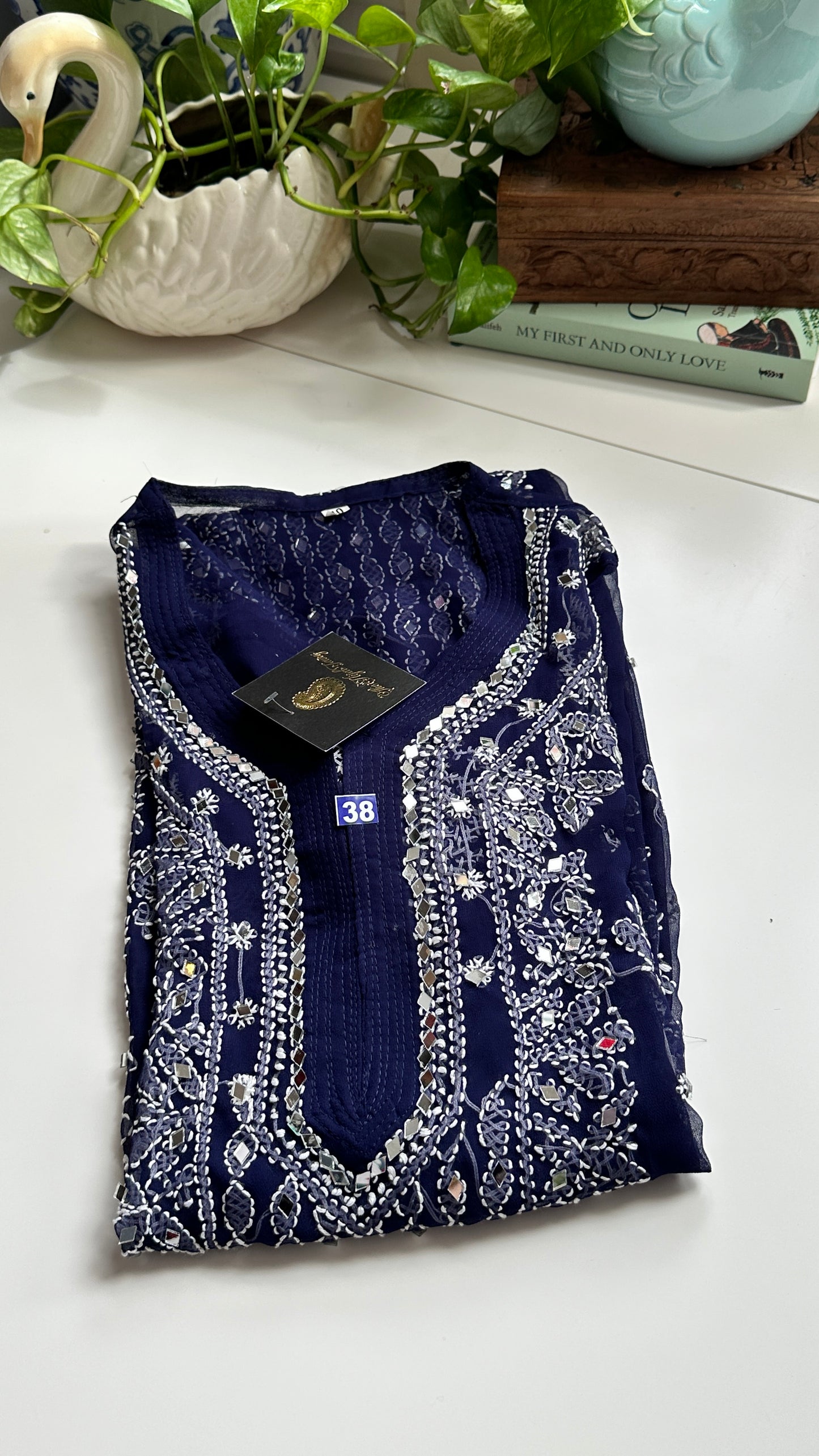 Dark Blue - Georgette Mirror Kurta