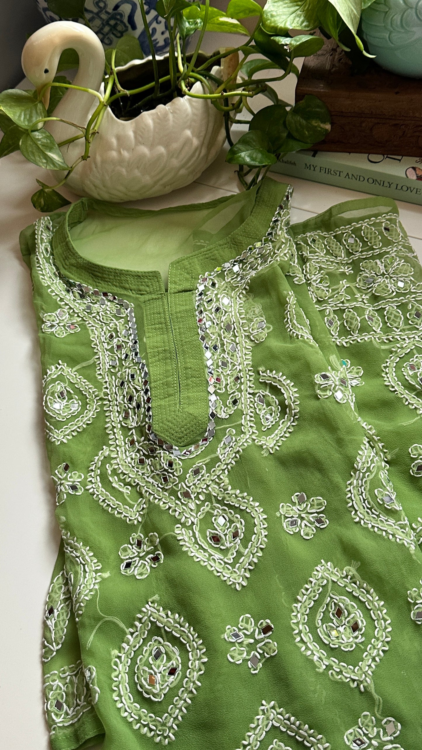 Basil Green - Georgette Mirror Kurta