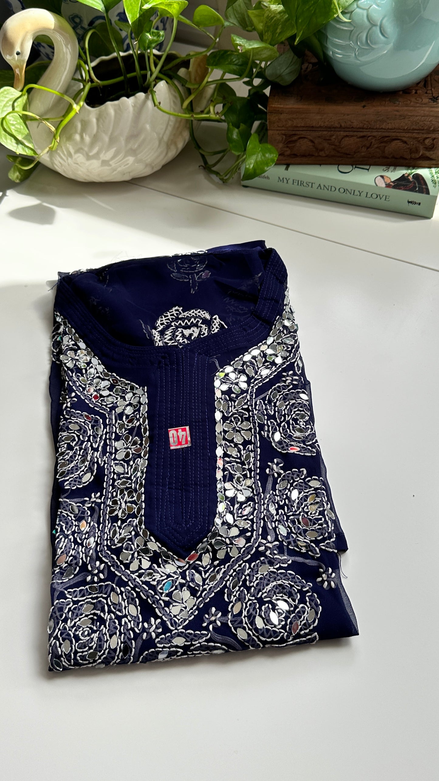 Dark Blue - Georgette Mirror Kurta