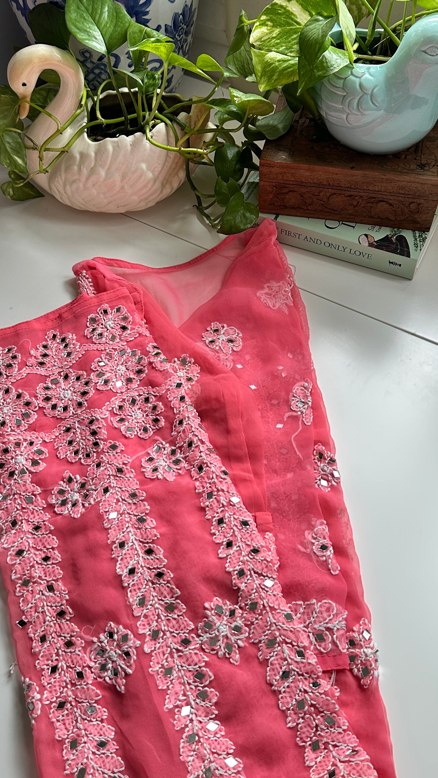 Salmon Pink- Georgette Mirror Kurta