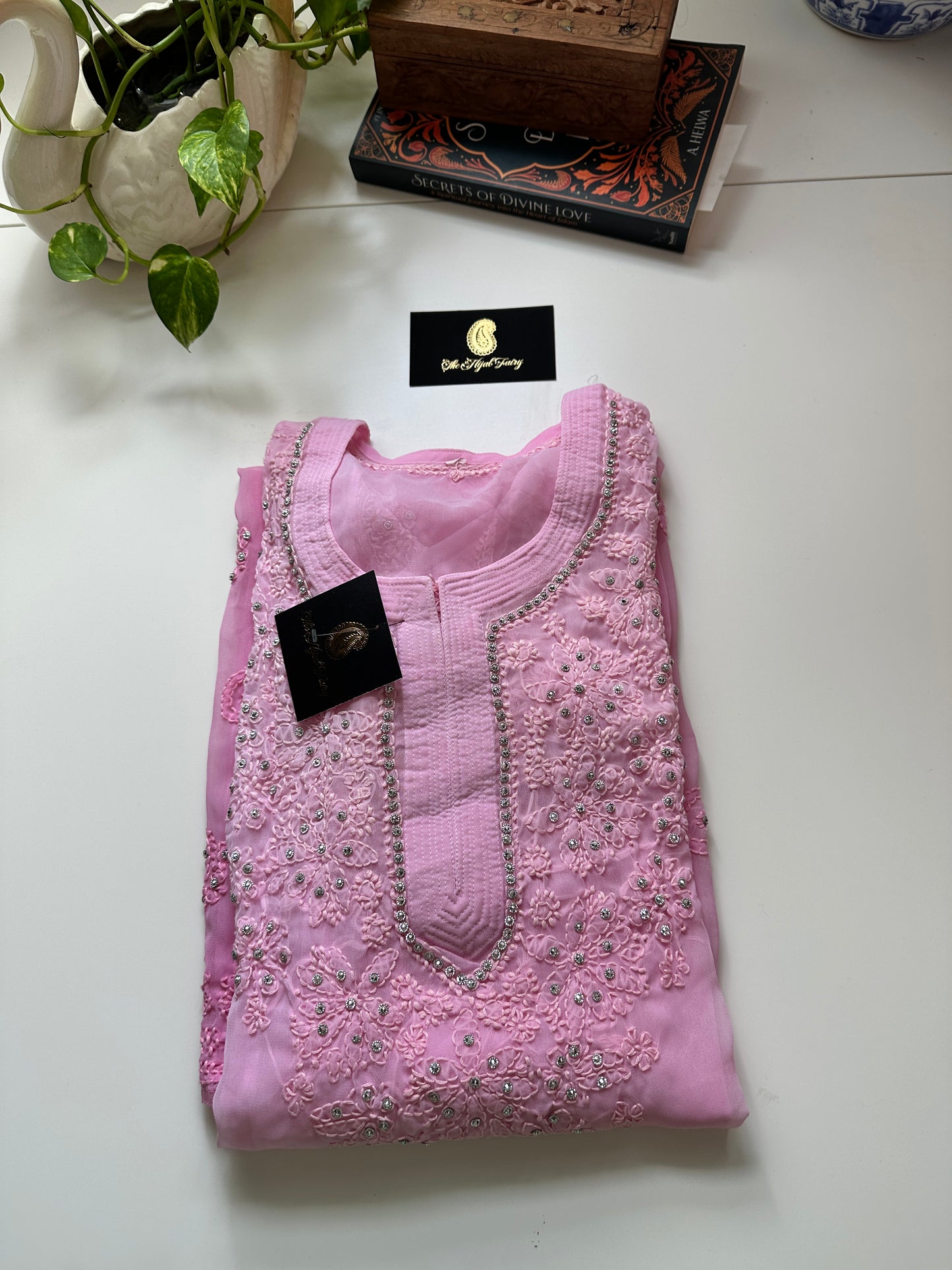 Georgette Stone Kurta- Petal Pink