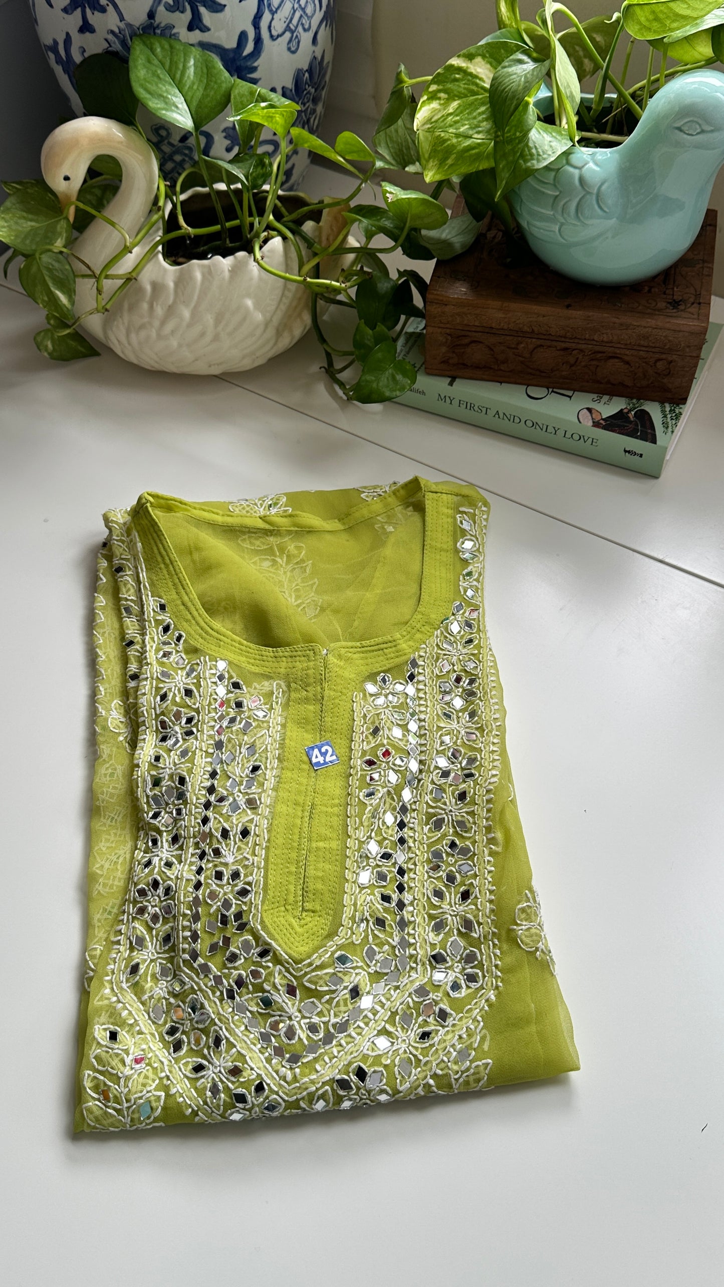 Parrot Green - Georgette Mirror Kurta