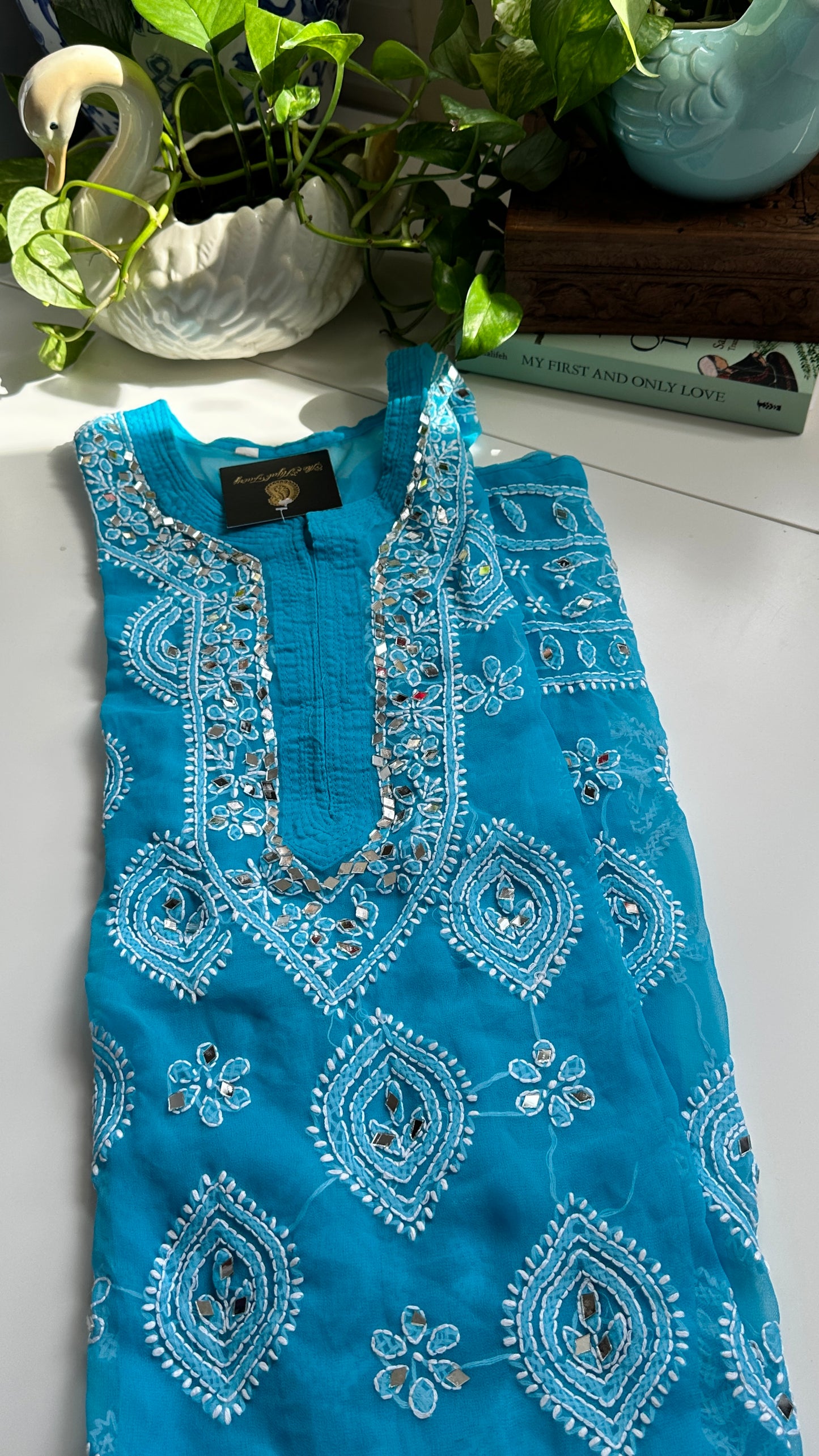 Sky Blue - Georgette Mirror Kurta