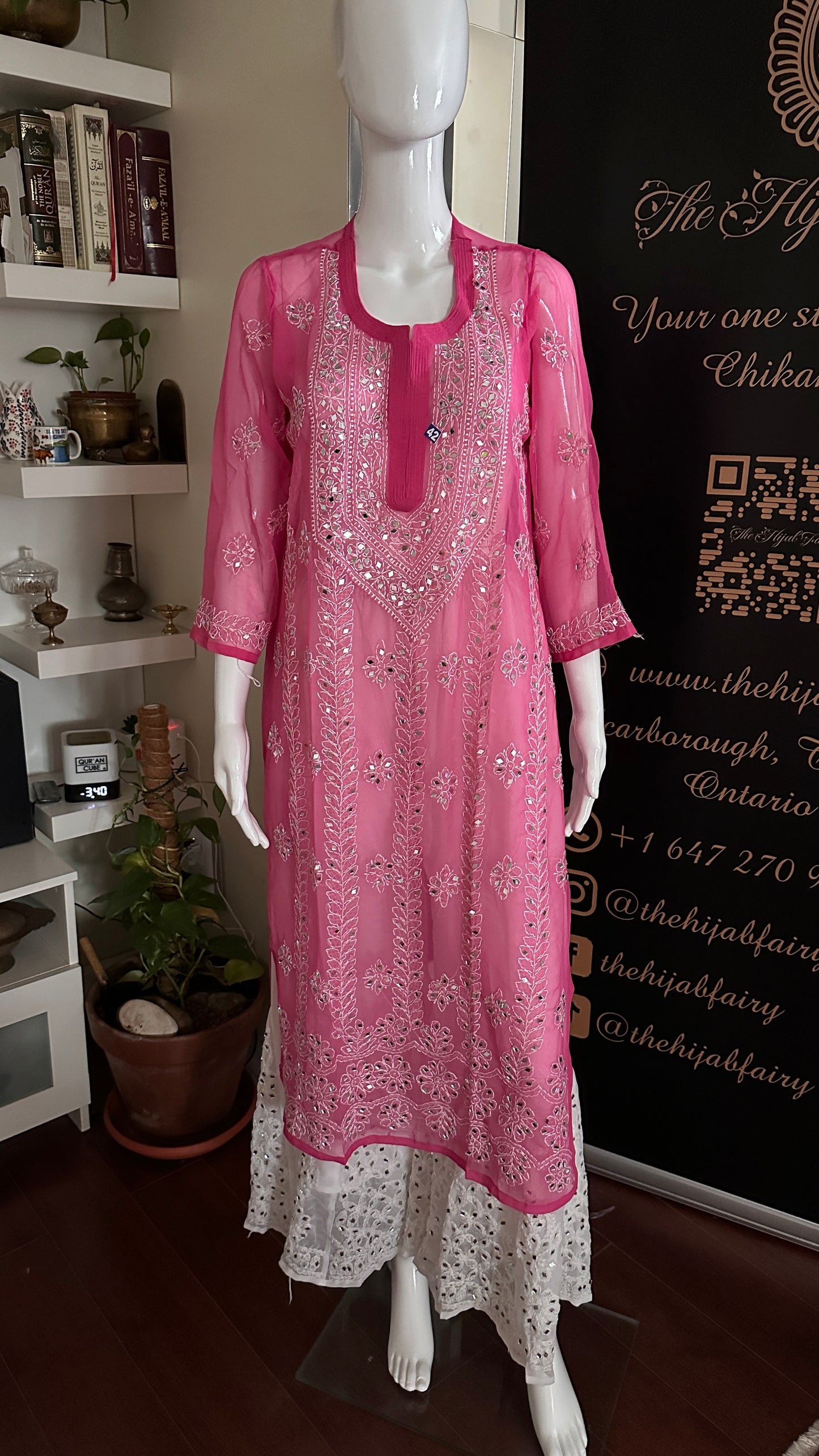 Dark Pink - Georgette Mirror Kurta
