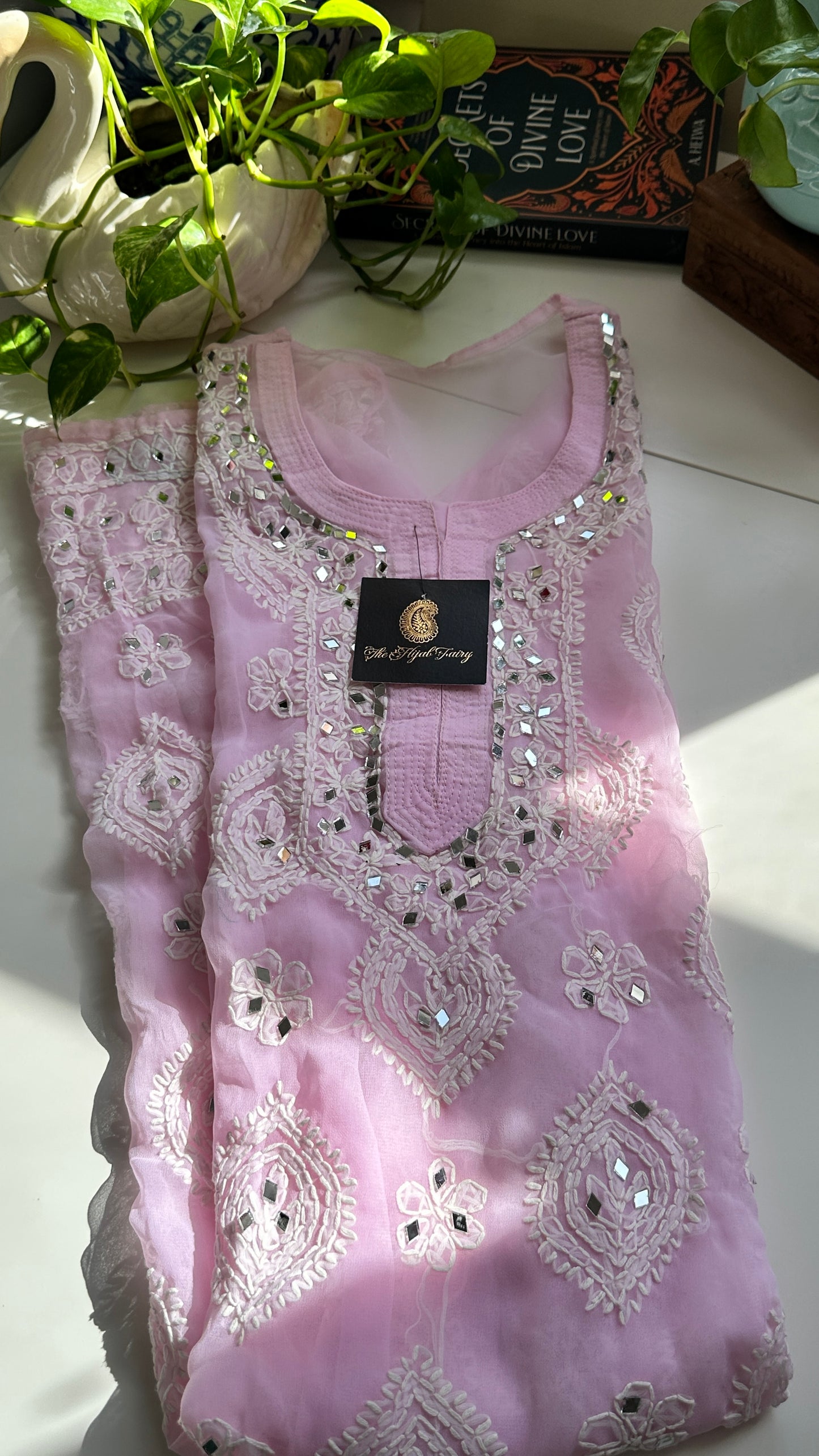Light Pink - Georgette Mirror Kurta