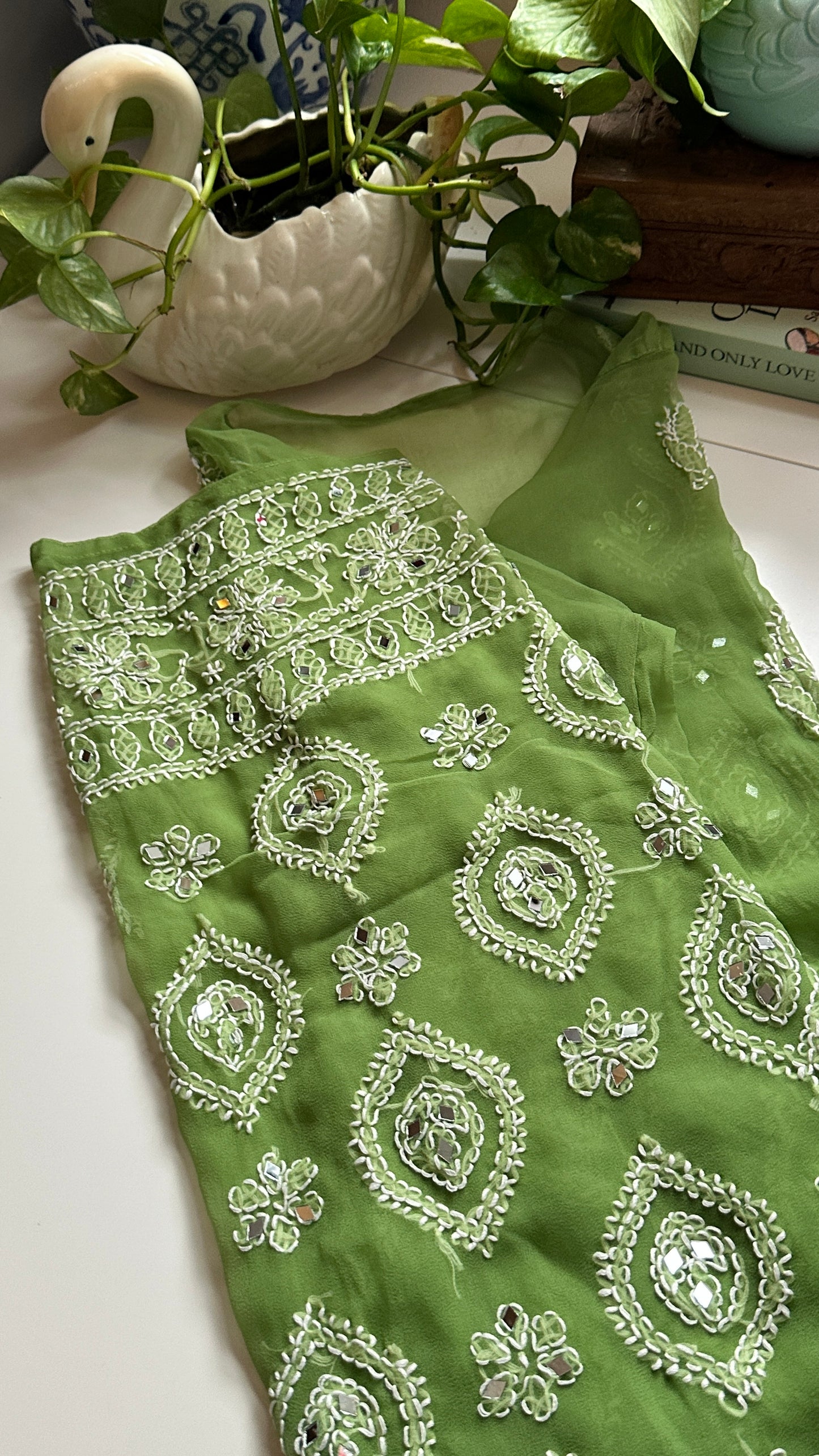 Basil Green - Georgette Mirror Kurta