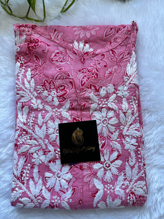 Malmal Printed Kurti- Pink 7