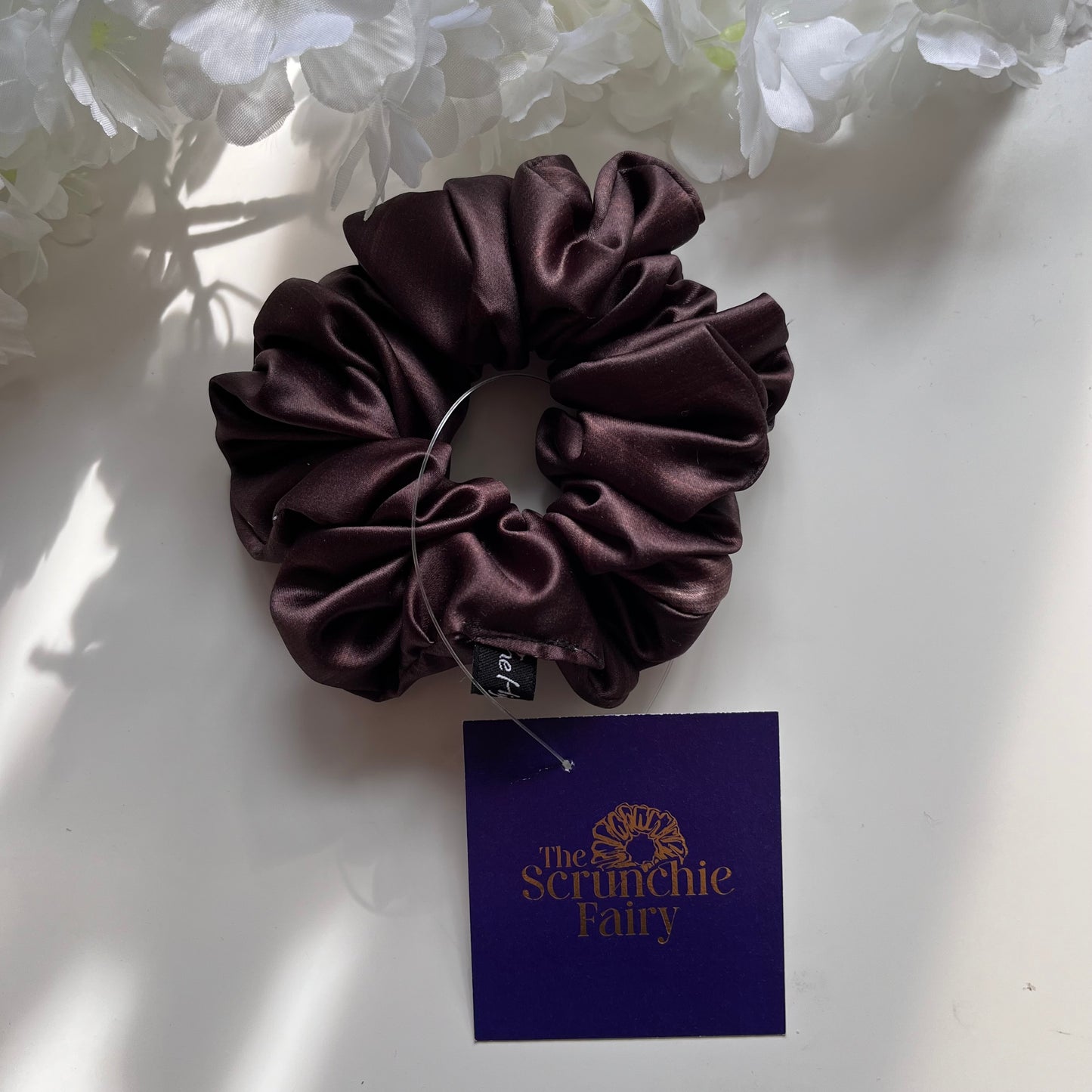 Coffee Brown Satin Scrunchie