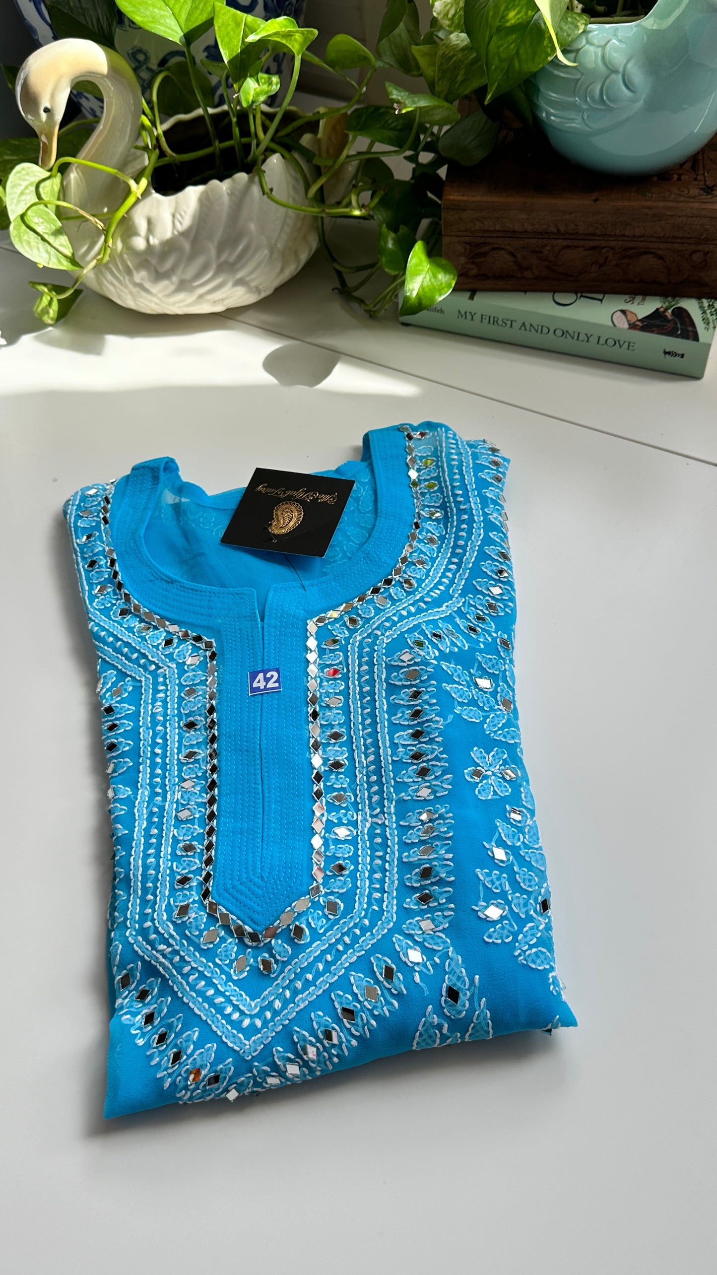 Sky Blue - Georgette Mirror Kurta