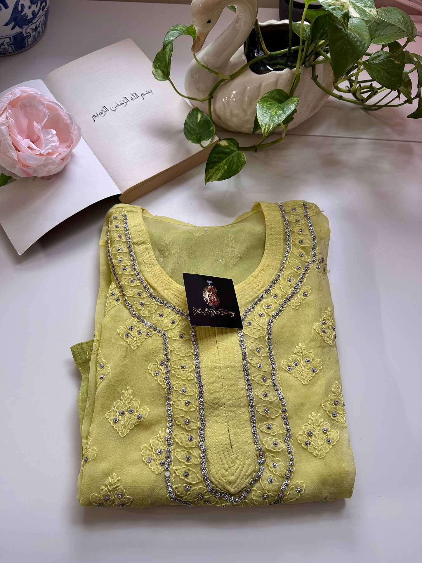 Lime Ombre - Georgette Stone Kurta