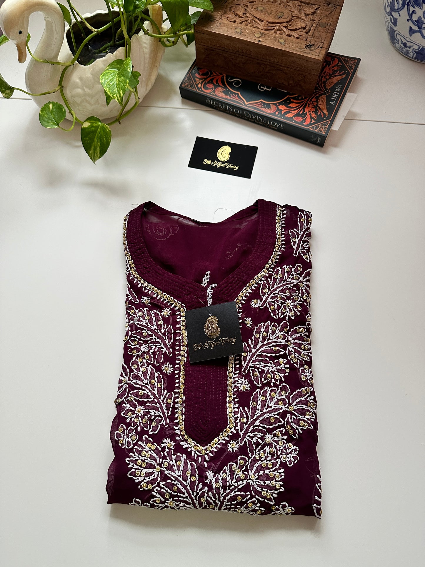 Georgette Stone Kurta- Wine