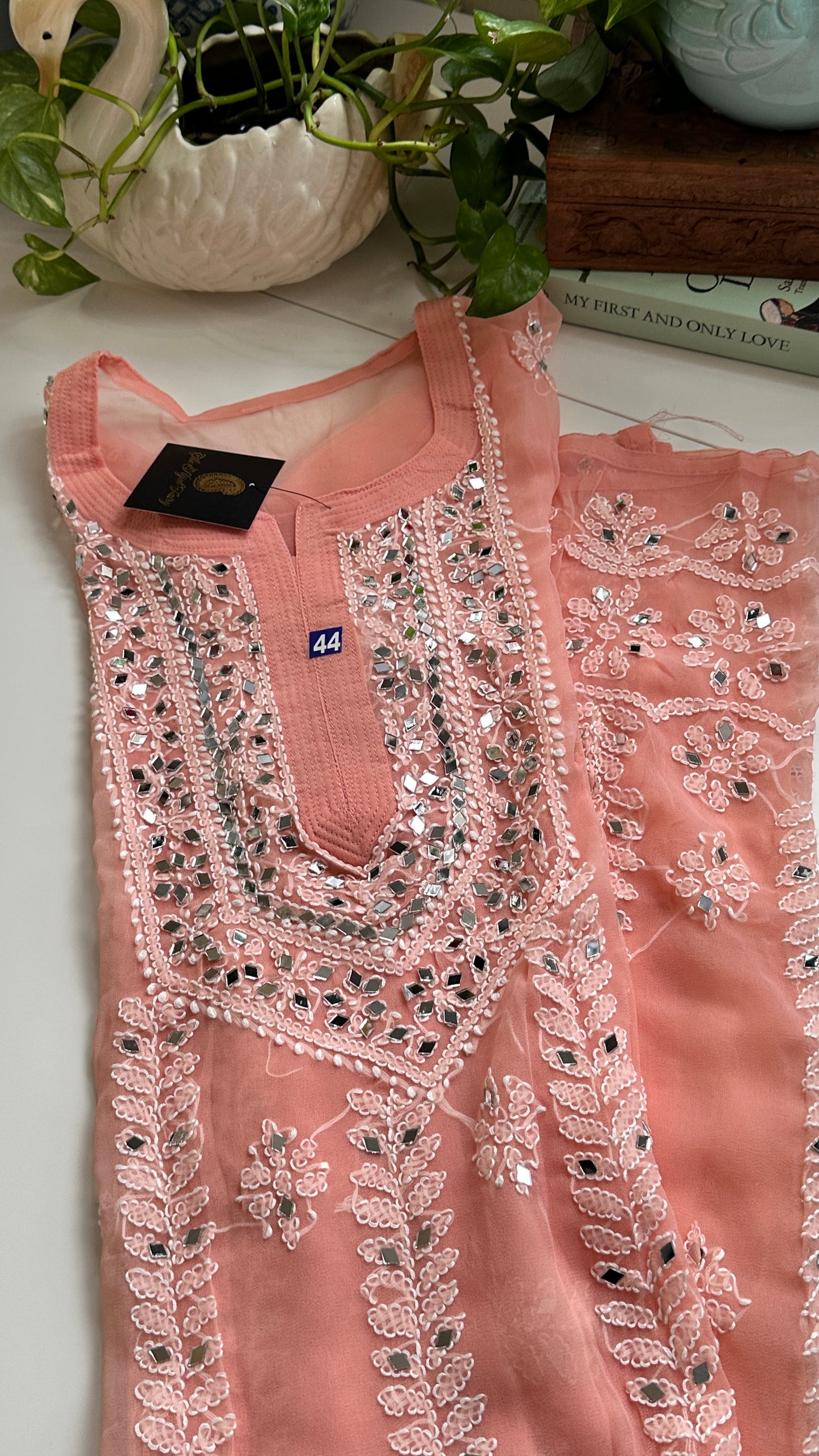 Peach - Georgette Mirror Kurta