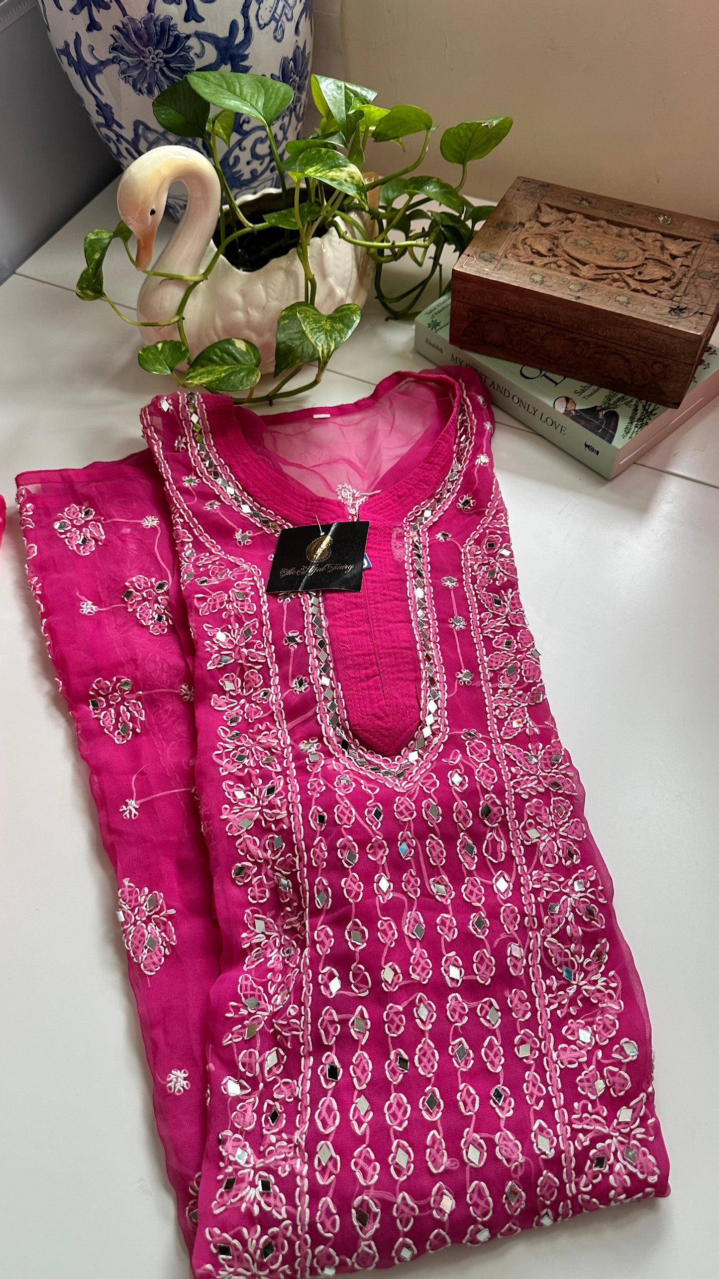 Dark Pink - Georgette Mirror Kurta