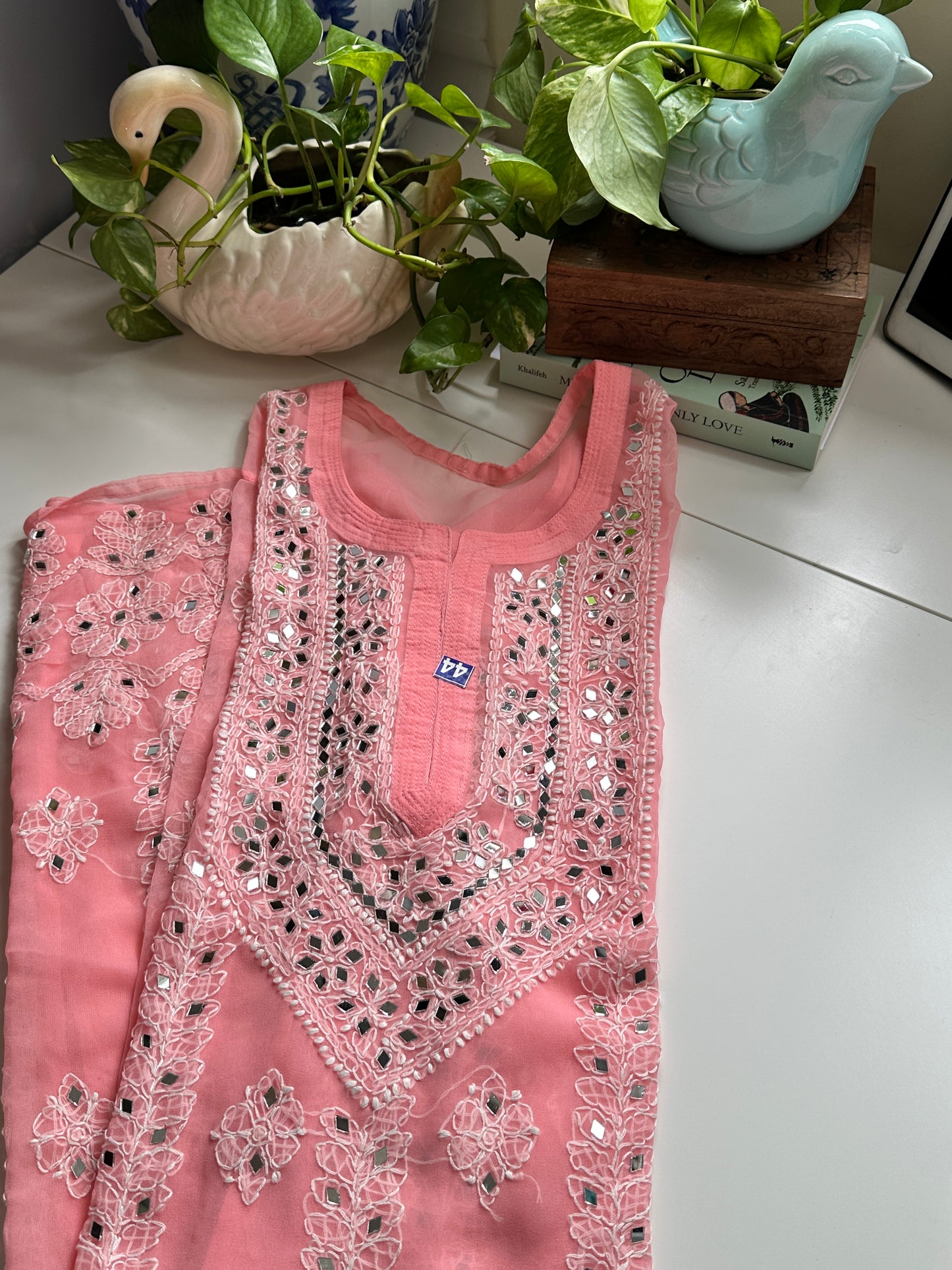 Peach Pink- Georgette Mirror Kurta